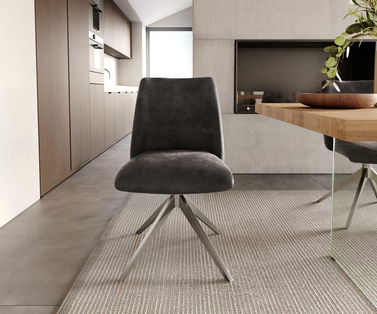 Drehstuhl Elso-Flex Mikrofaser Anthrazit Vintage Kreuzgestell breit Edelstahl 360° drehbar Taschenfederkern 1 Drehstuhl Elso-Flex Mikrofaser Anthrazit Vintage Kreuzgestell breit Edelstahl 360° drehbar Taschenfederkern 1