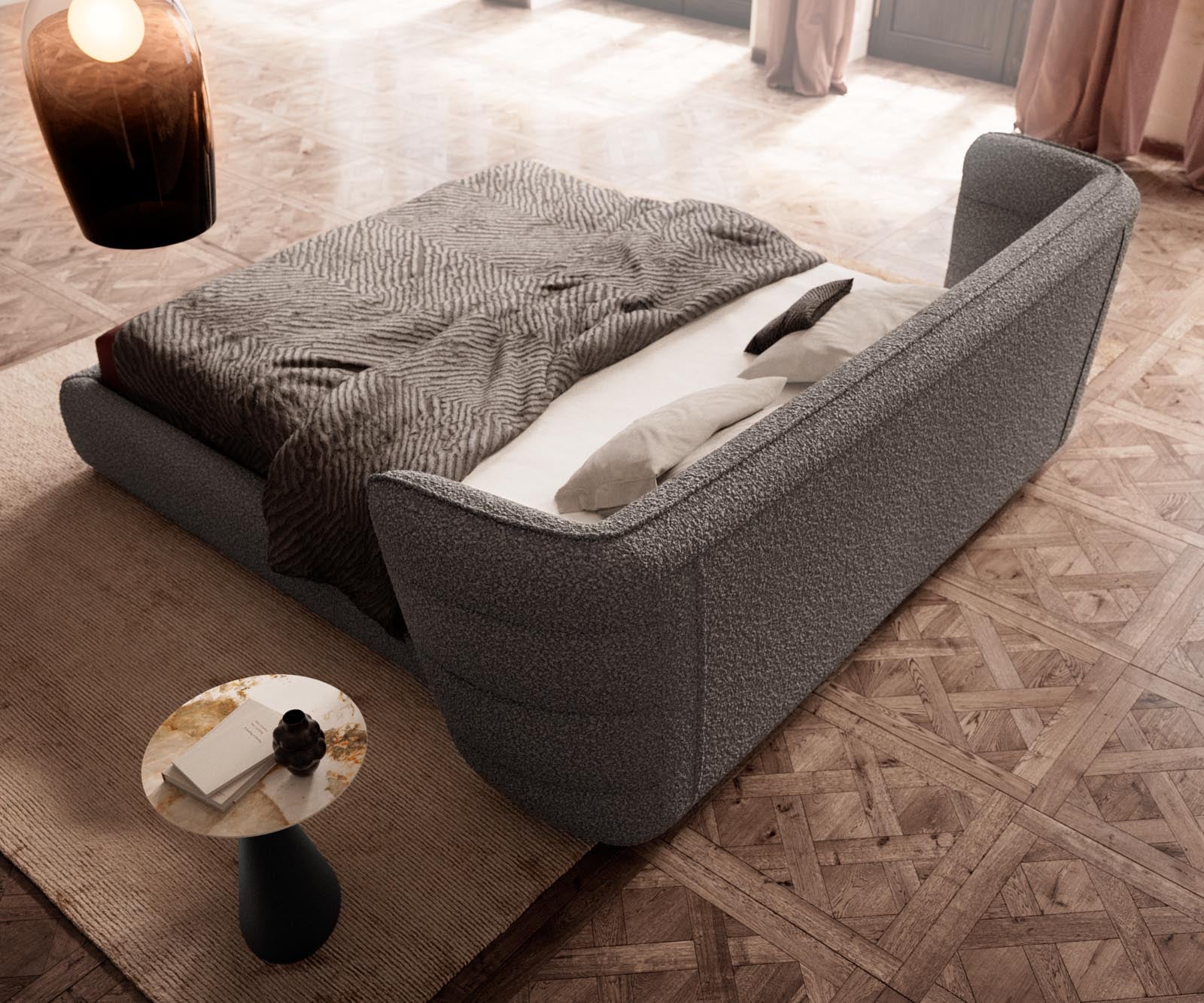 Polsterbettgestell Simea 180x200 cm Bouclé Silbergrau 5 Polsterbettgestell Simea 180x200 cm Bouclé Silbergrau 5