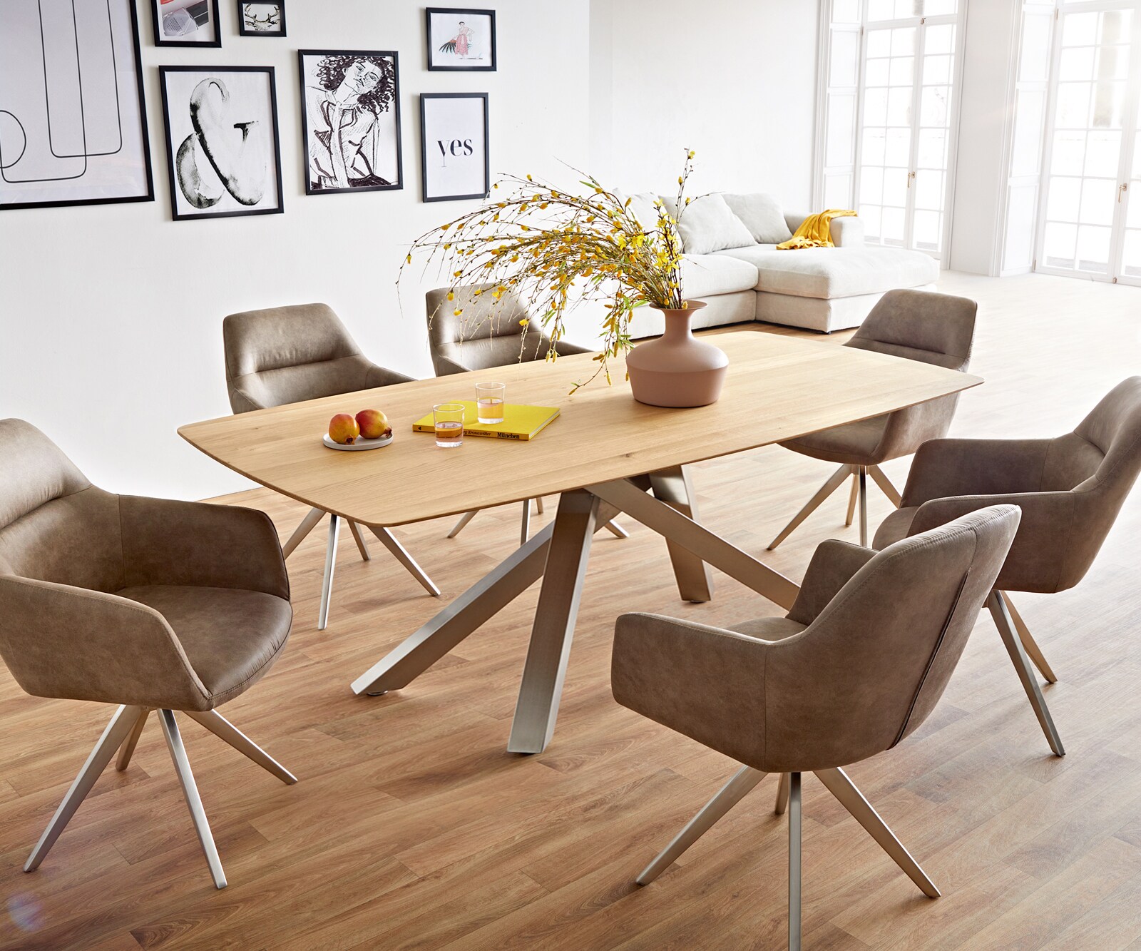 Table à manger Edge Boot 200x100x2,5-3 chêne nature cadre croisé rectangle acier inoxydable bord suisse 7