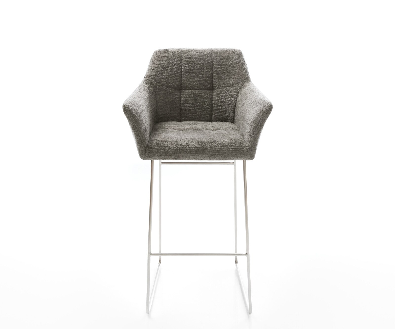 Barstuhl Yulo-Flex Bouclé Soft Schlamm Kufengestell Edelstahl Silberfarben 1