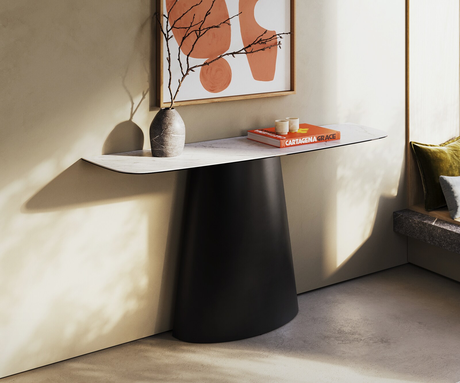 Konsolentisch Edge Boot 140x40 cm Keramik Laminam® Statuarietto Weiß Conos Metall Schwarz 3