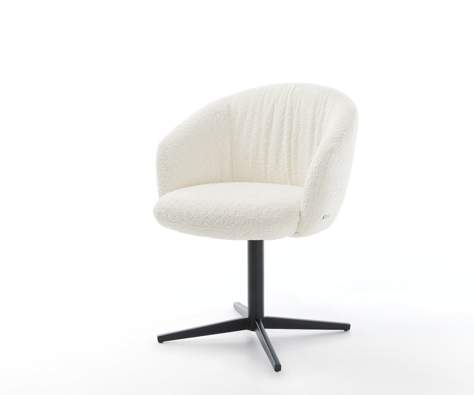 Drehstuhl Caja-Flex mit Armlehnen Bouclé Weiß Fußkreuz Schwarz 360° drehbar Taschenfederkern 1