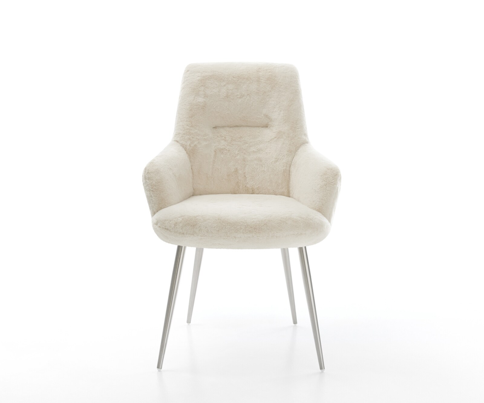 Esszimmerstuhl Zelia-Flex mit Armlehnen Plüsch Creme-Weiß 4-Fuß konisch Edelstahl Taschenfederkern 2