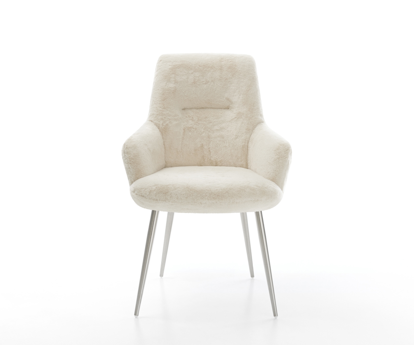 Esszimmerstuhl Zelia-Flex mit Armlehnen Plüsch Creme-Weiß 4-Fuß konisch Edelstahl Taschenfederkern 2