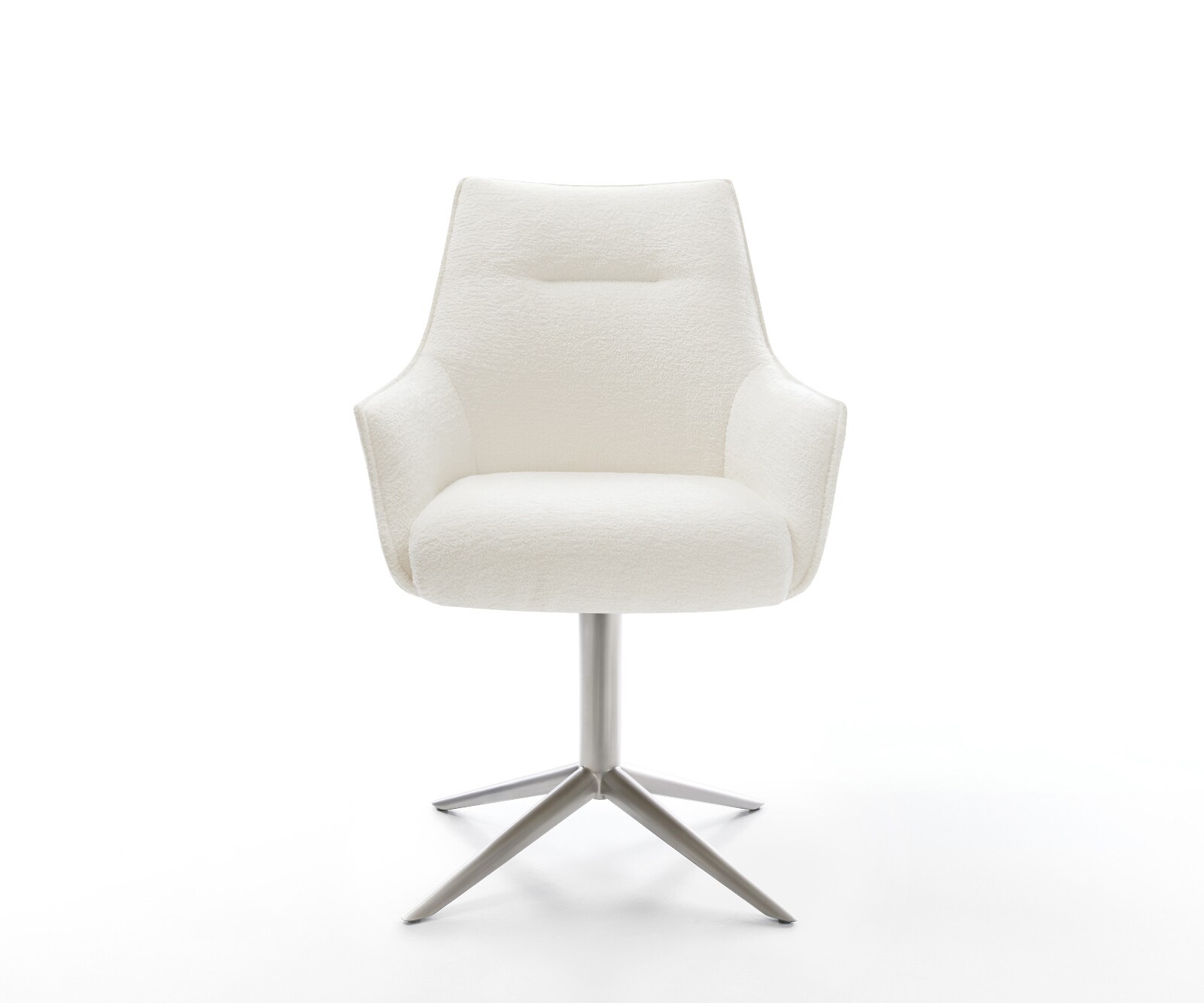 Drehstuhl Alja-Flex mit Armlehnen Bouclé Soft Beige Fußkreuz Edelstahl 360° drehbar Wippfunktion Taschenfederkern 2