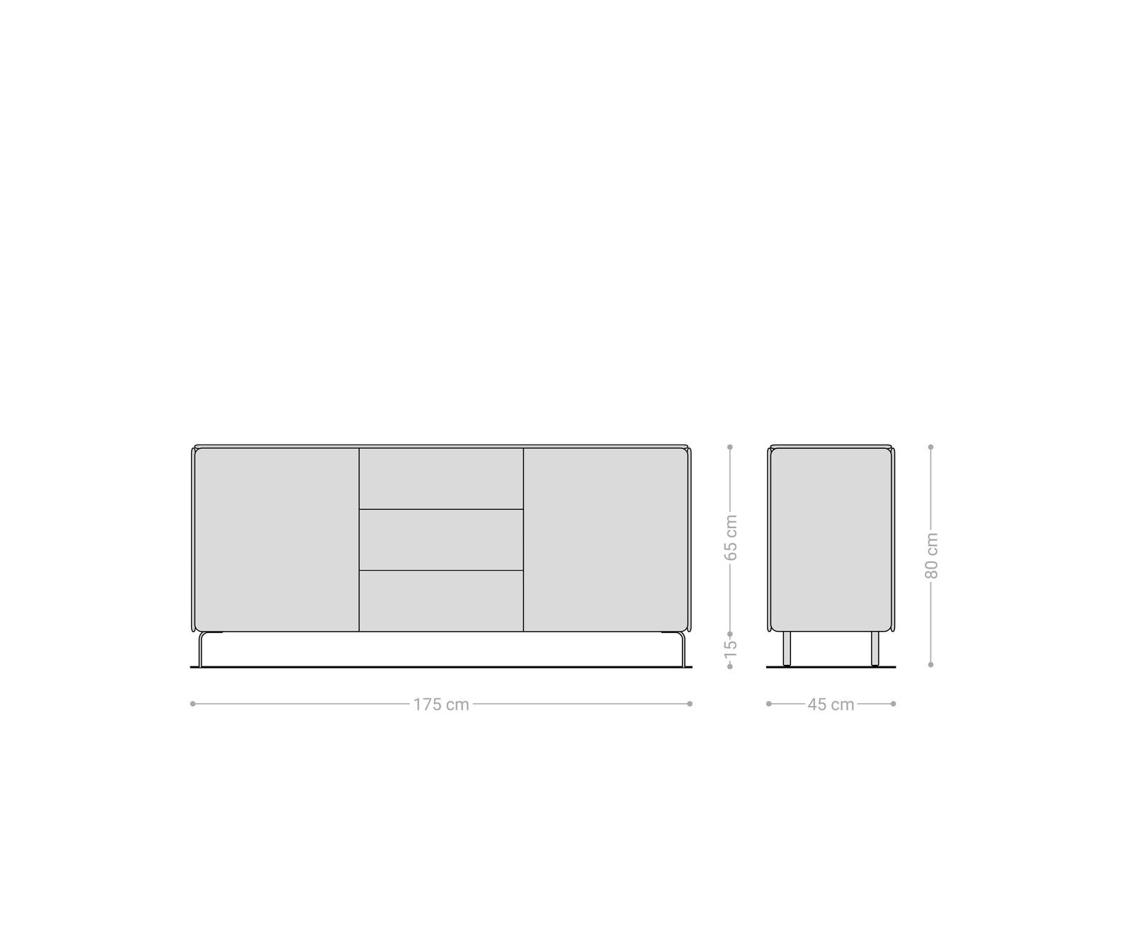 Buffet Shavani 175 cm, acacia naturel, 2 portes, 3 tiroirs, pieds en L, métal noir 6