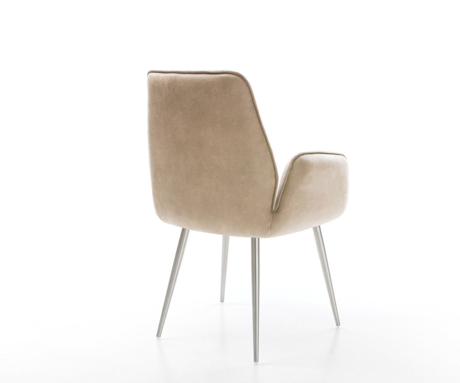 Chaise-de-salle-à-manger Zoa-Flex microvelours beige vintage 4 pieds coniques acier inoxydable brossé ressorts ensachés 4