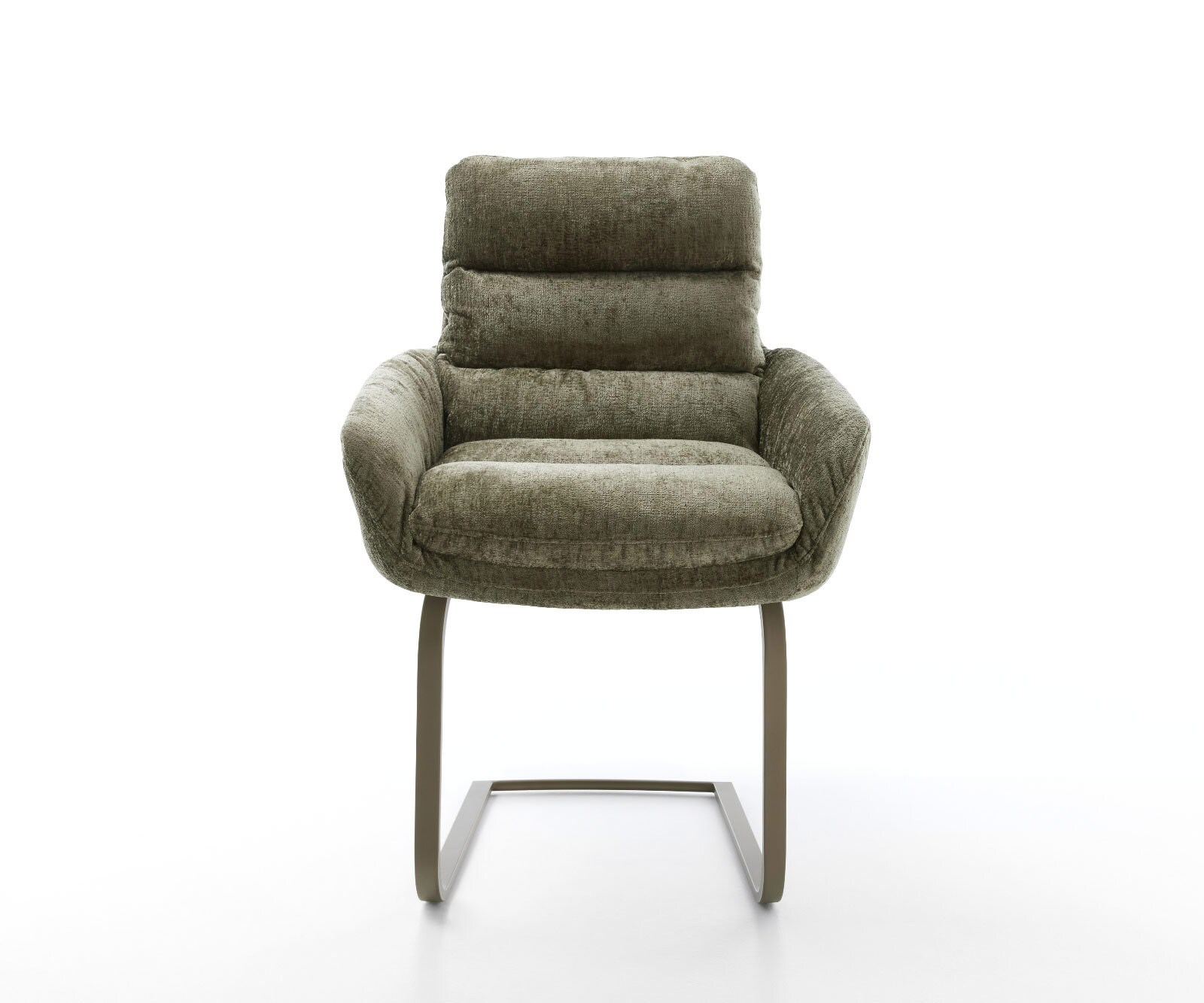 Freischwinger Abelia-Flex mit Armlehnen Chenille Olive Freischwinger flach Effektfinish Titan 1