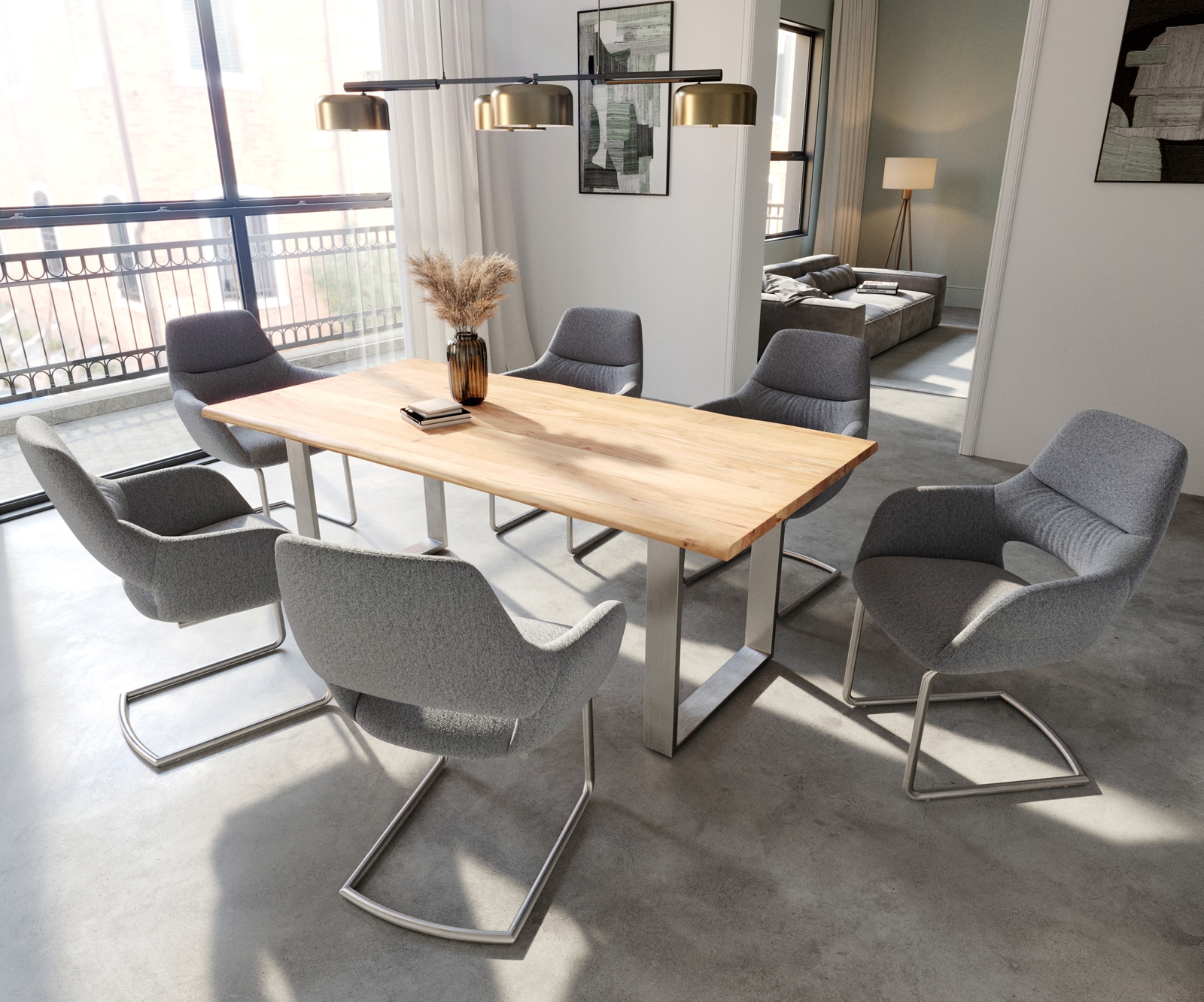 Freischwinger Yago-Flex mit Armlehnen Strukturstoff Hellgrau Freischwinger rund Edelstahl Taschenfederkern 3 Freischwinger Yago-Flex mit Armlehnen Strukturstoff Hellgrau Freischwinger rund Edelstahl Taschenfederkern 3