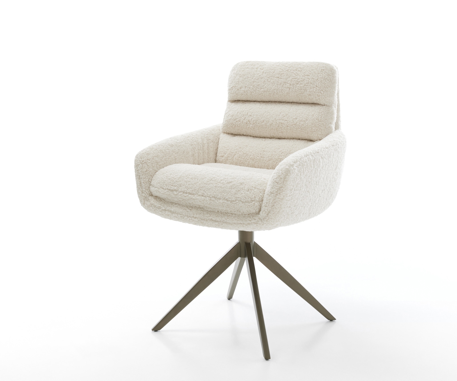Chaise-pivotante Abelia-Flex avec accoudoirs tissu teddy beige pied croisé large aspect titane pivotement sur 360° fonction bascule