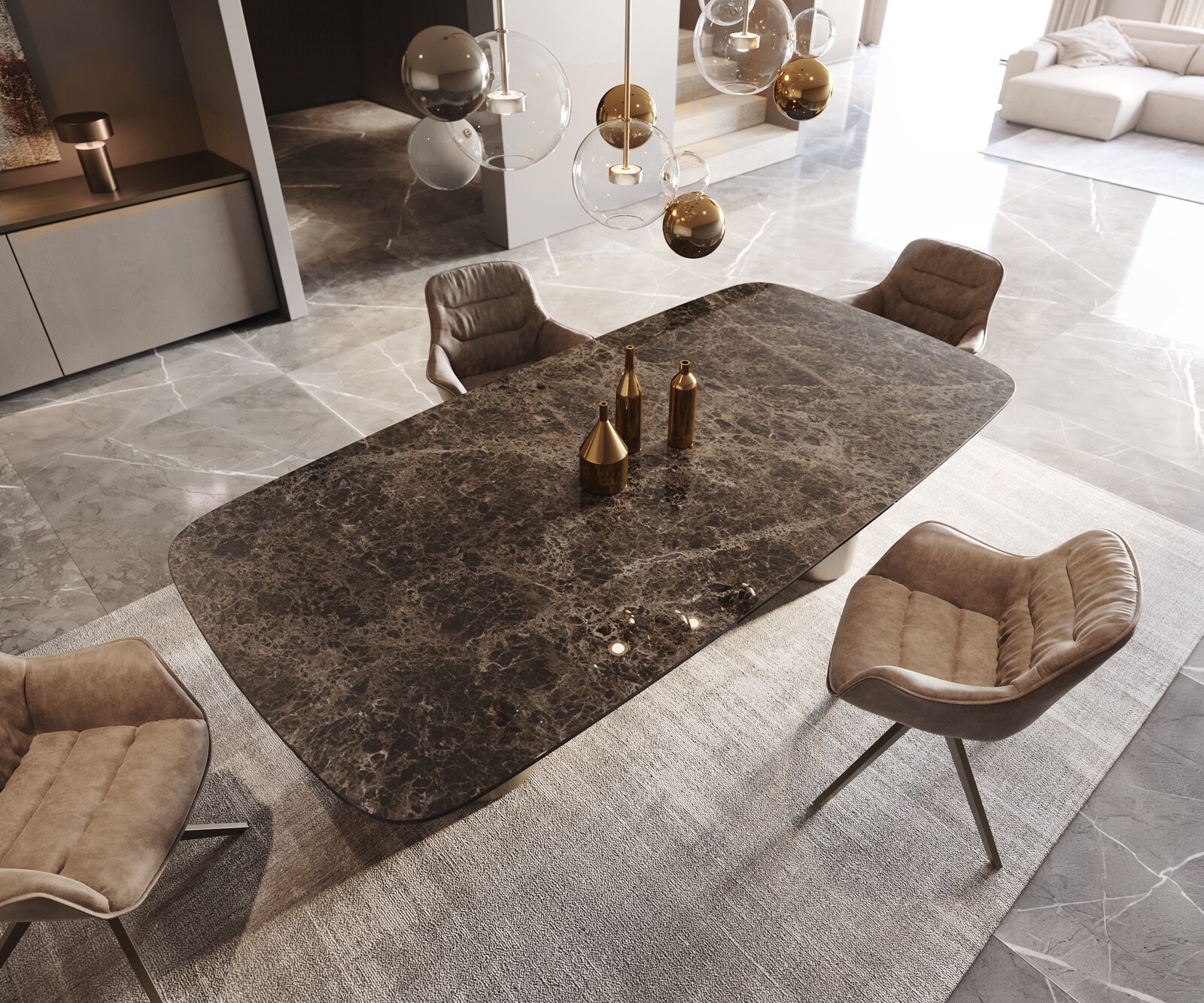 Esstisch Edge Boot 240x120 Keramik Laminam® Emperador Extra Lucidato Dunkelbraun Troa Metall Effektfinish Titan 5