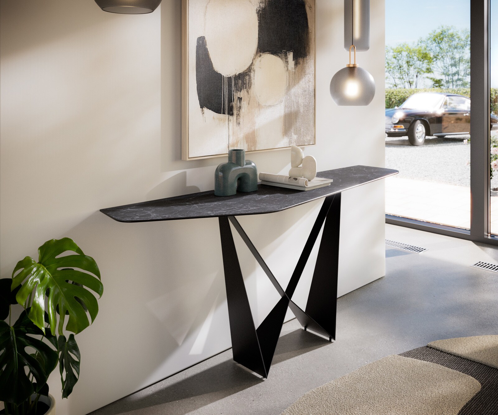 Console Edge Polygonal 180x50 cm Céramique Laminam® Nero Greco Anthrazit Spios Métal Noir 1