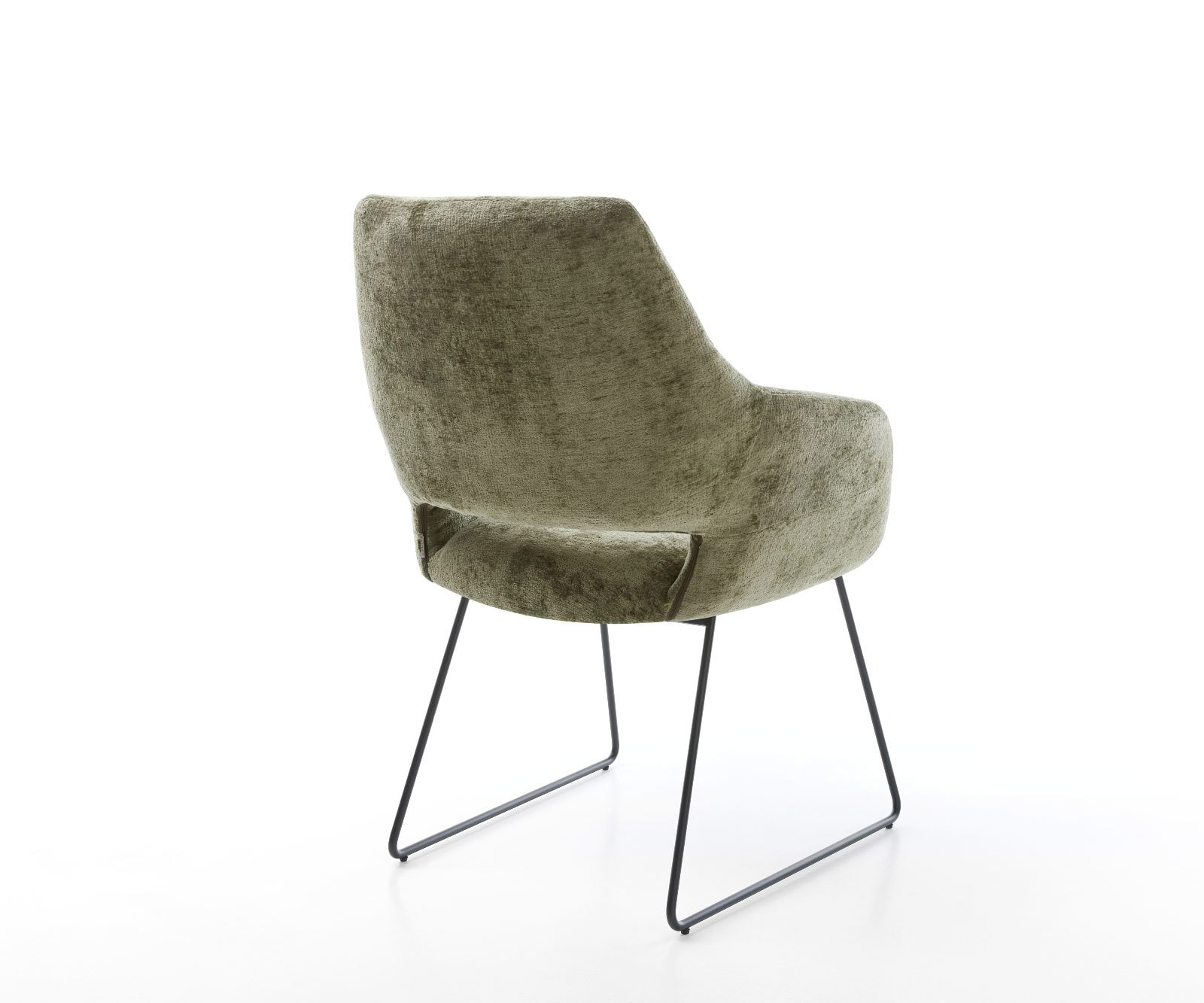 Esszimmerstuhl Yago-Flex mit Armlehnen Chenille Olive Kufengestell Schwarz Taschenfederkern 4 Esszimmerstuhl Yago-Flex mit Armlehnen Chenille Olive Kufengestell Schwarz Taschenfederkern 4