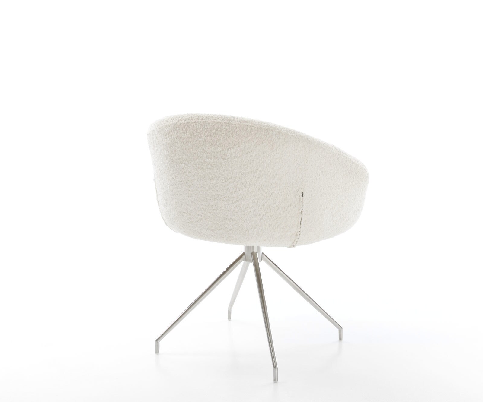 Chaise-pivotante Vinka-Flex avec accoudoirs bouclé blanc pied croisé conique acier inoxydable brossé pivotement sur 180° ressorts ensachés 5