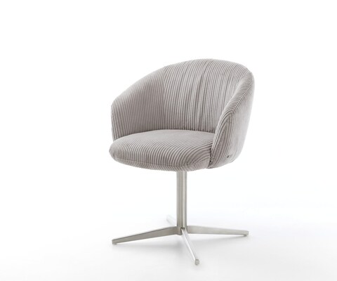 Chaise-pivotante Caja-Flex avec accoudoirs côtelé gris argenté pied de chaise 4 branches acier inoxydable brossé pivotement sur 360° ressorts ensachés