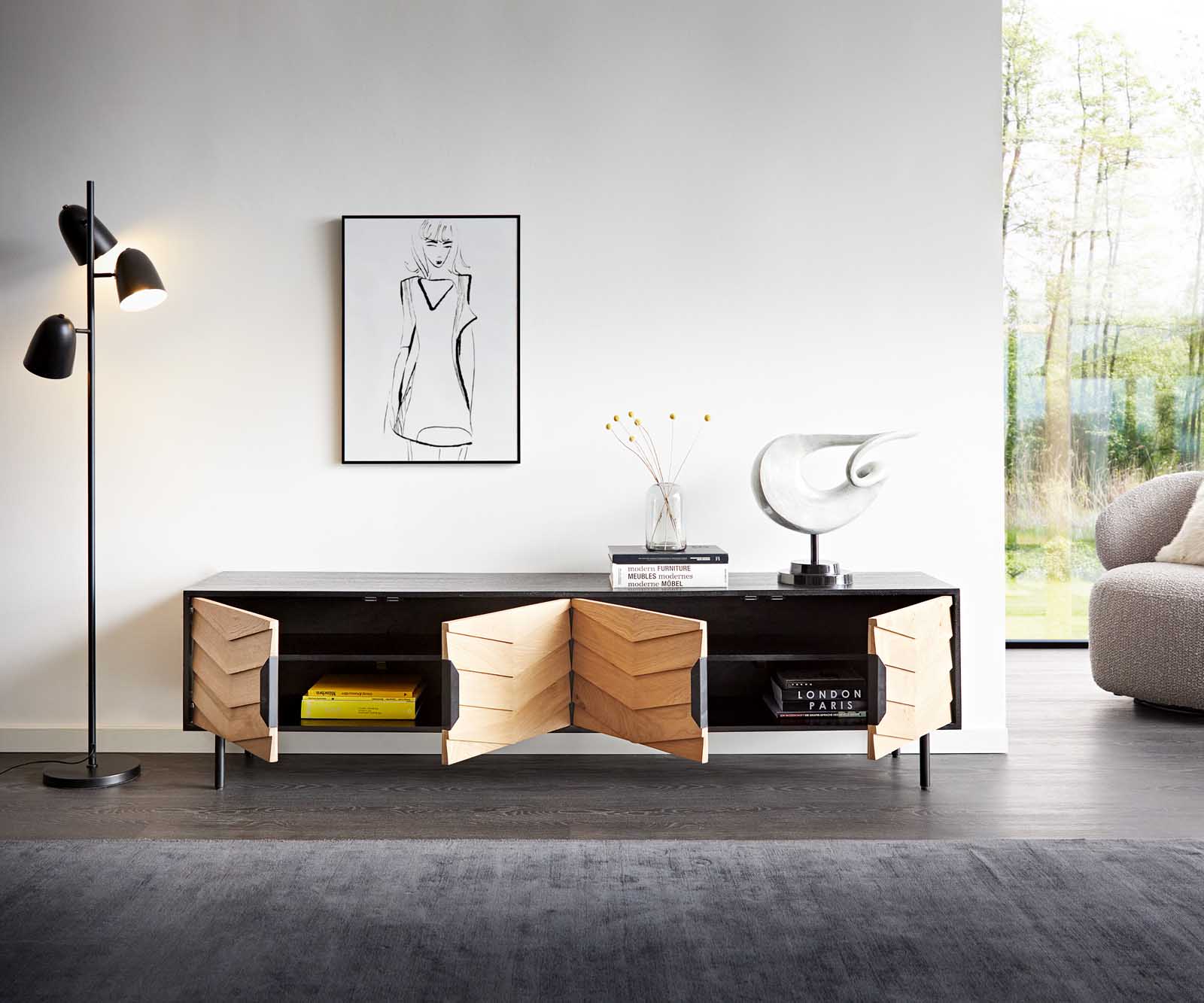 Meuble-TV Muvi 200 cm chêne naturel manguier noir métal noir 4 portes 3