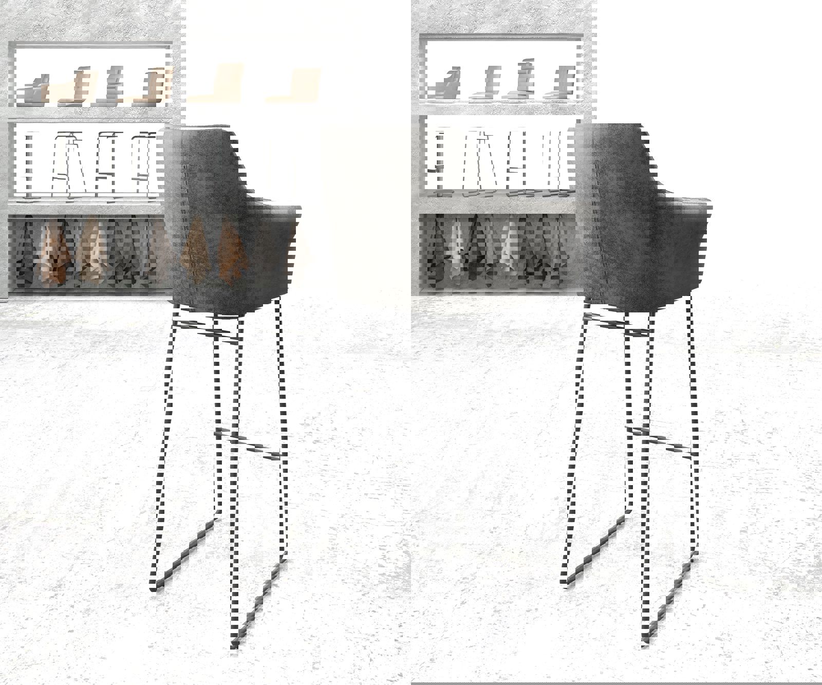 Barstuhl Yulo-Flex Vintage Grau Kufengestell Metall 2 Barstuhl Yulo-Flex Vintage Grau Kufengestell Metall 2