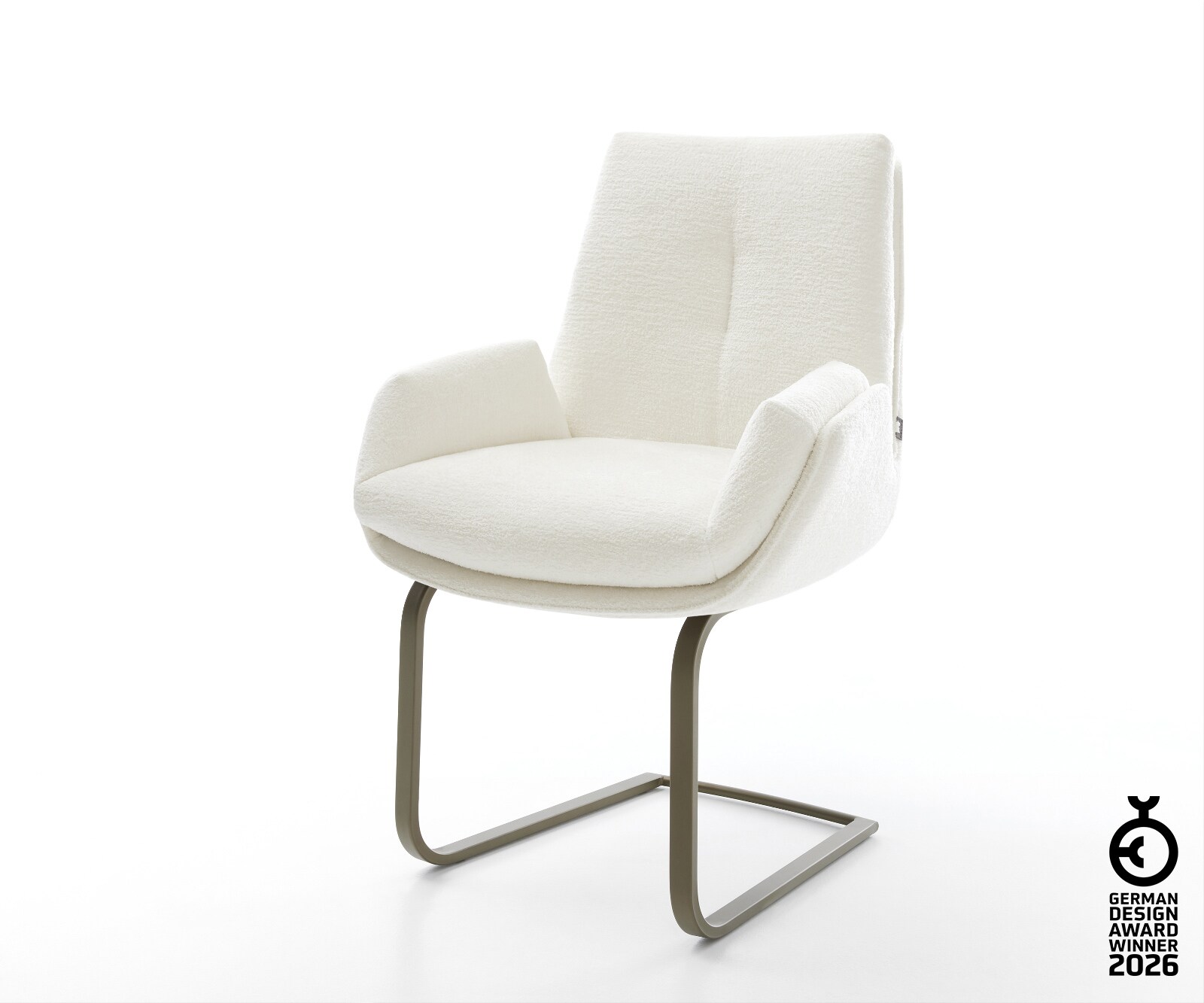 Cantilever Clea-Flex bouclé doux beige pied cantilever plat aspect titane 1