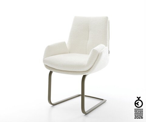 Cantilever Clea-Flex bouclé doux beige pied cantilever plat aspect titane