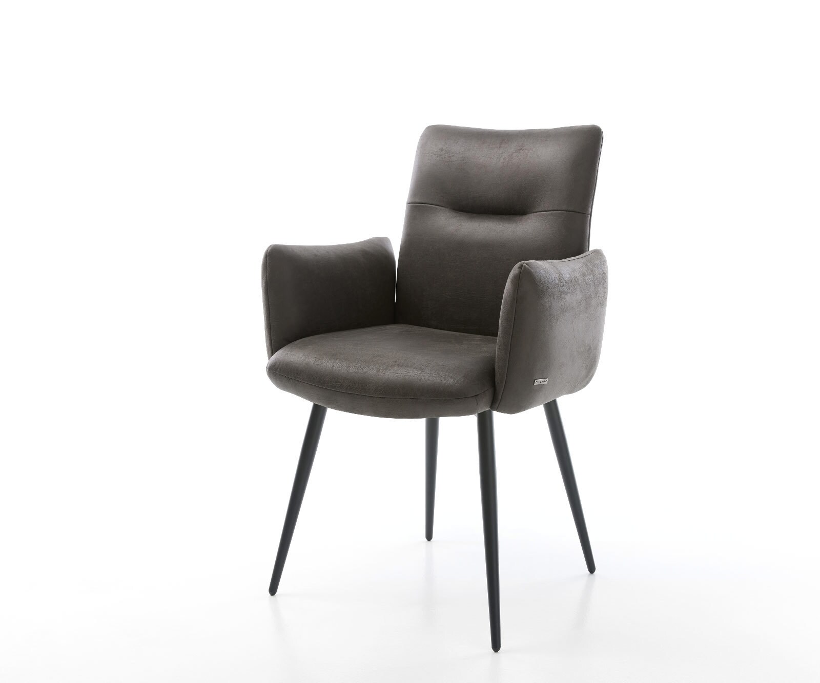 Chaise-de-salle-à-manger Jova-Flex avec accoudoirs microvelours anthracite vintage 4 pieds coniques noir ressorts ensachés 1