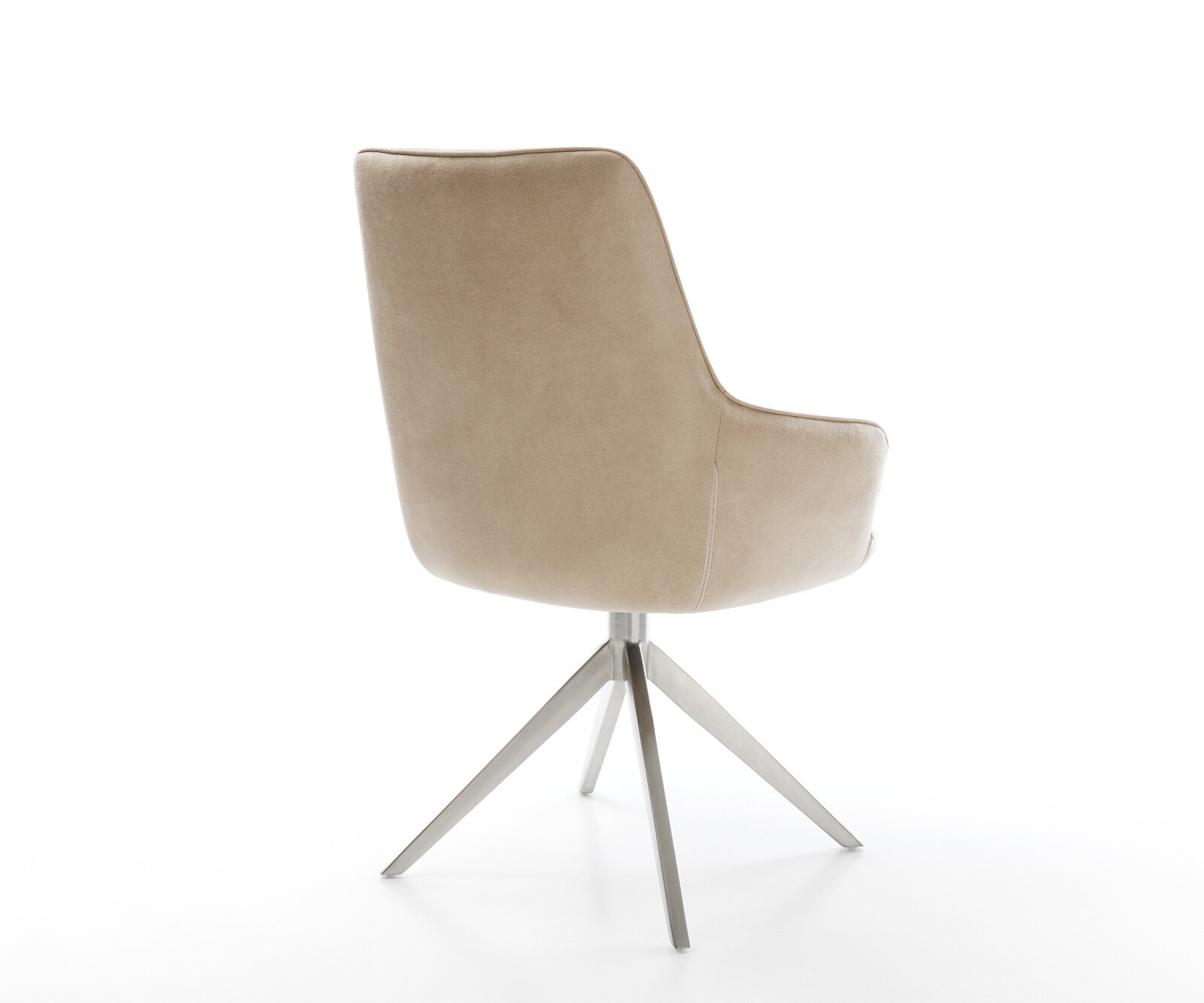 Drehstuhl Zelia-Flex mit Armlehnen Mikrofaser Beige Vintage Kreuzgestell breit Edelstahl 360° drehbar Wippfunktion Taschenfederkern 4