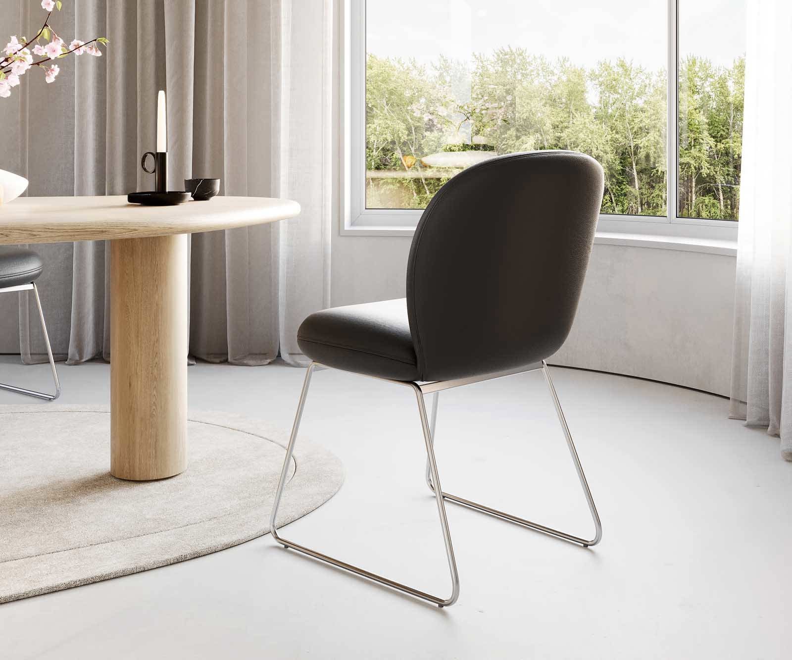 Esszimmerstuhl Nube-Flex Echt-Leder Schwarz Kufengestell Edelstahl Taschenfederkern 4 Esszimmerstuhl Nube-Flex Echt-Leder Schwarz Kufengestell Edelstahl Taschenfederkern 4