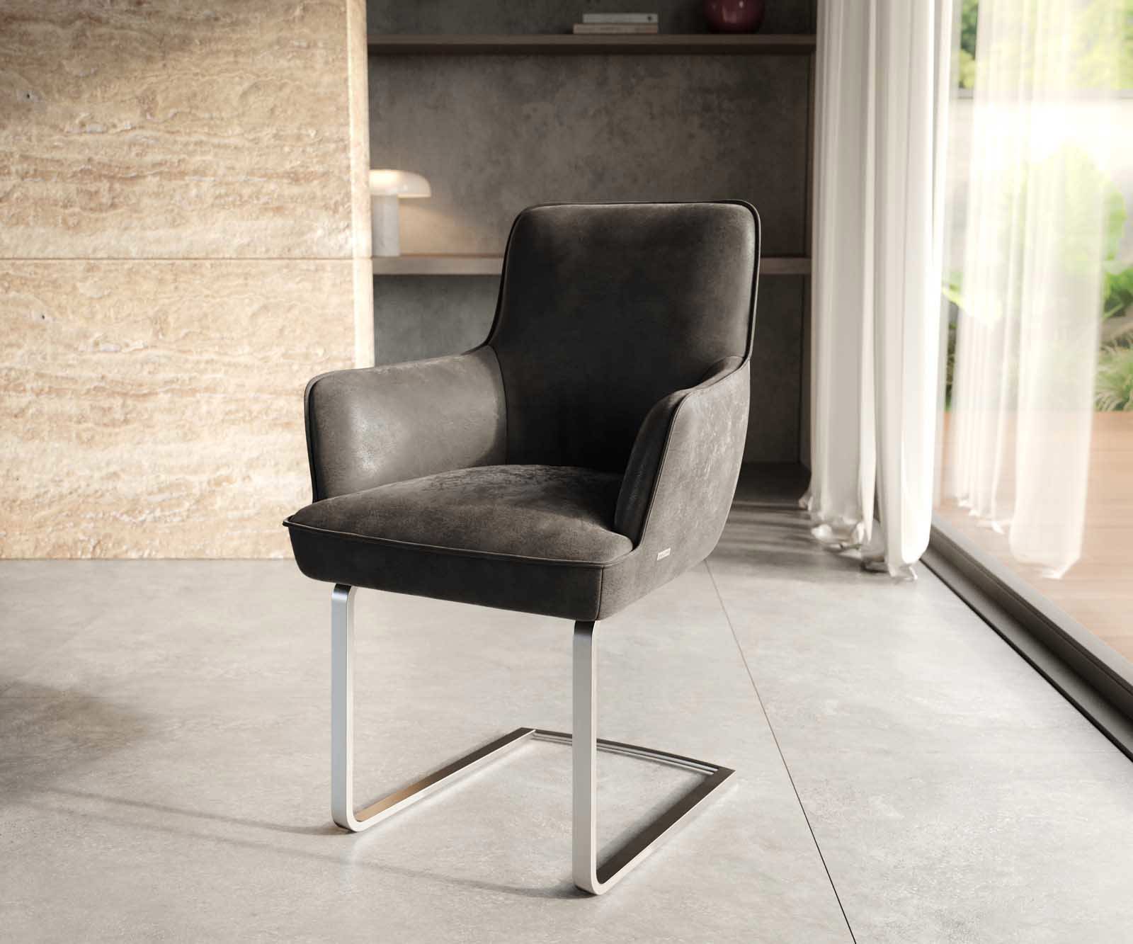 Cantilever Heira-Flex avec accoudoirs anthracite vintage pied cantilever plat acier inoxydable ressorts ensachés