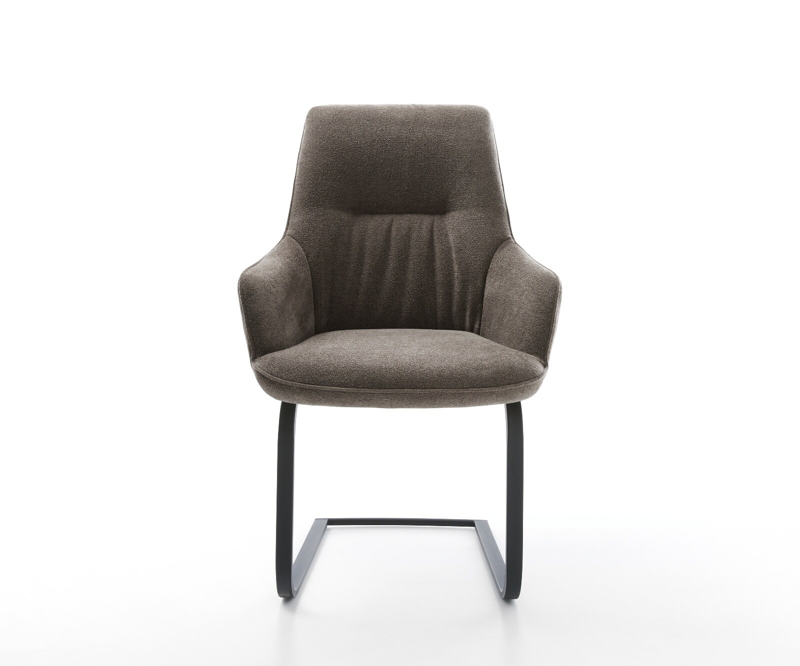 Cantilever Zelia-Flex avec accoudoirs tissu structuré doux taupe pied cantilever plat noir ressorts ensachés 1