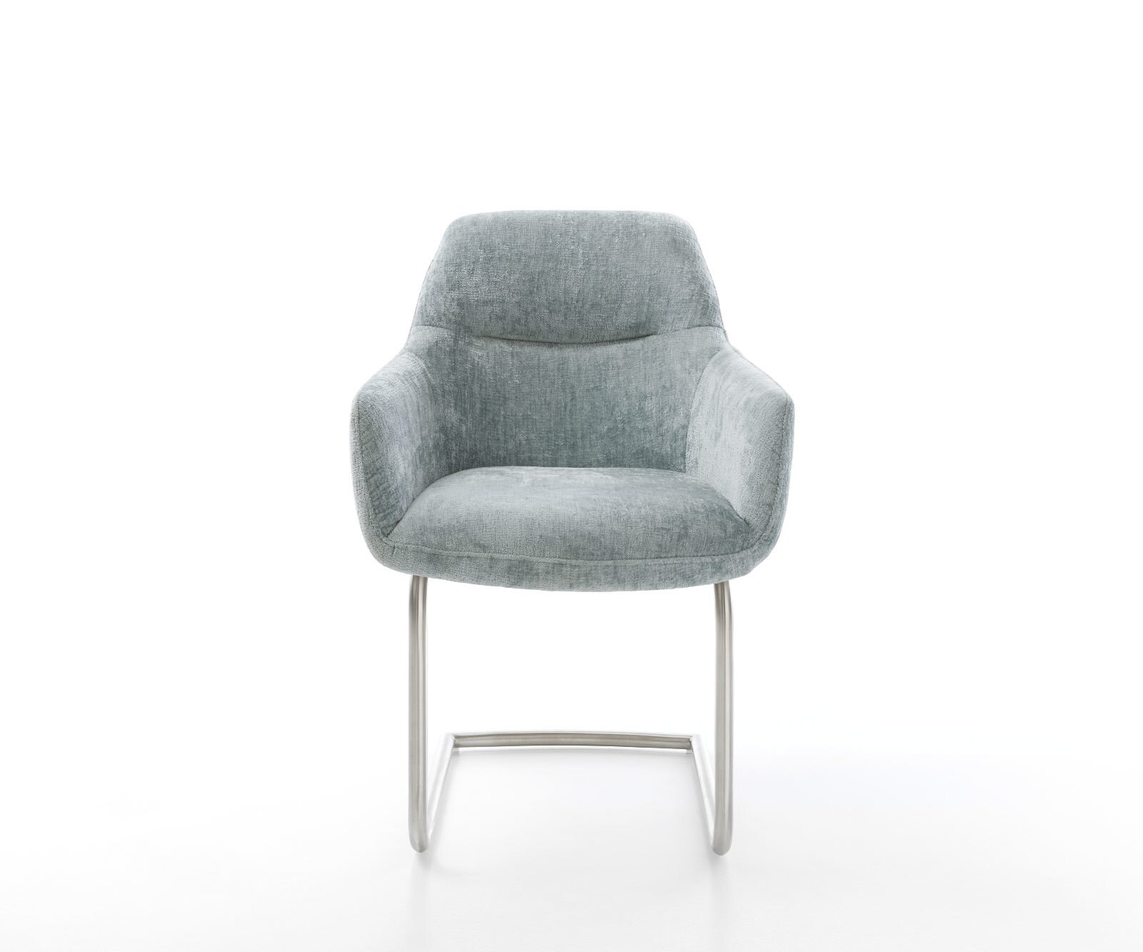 Cantilever Pejo-Flex chenille bleu pastel pied cantilever rond acier inoxydable brossé ressorts ensachés 2