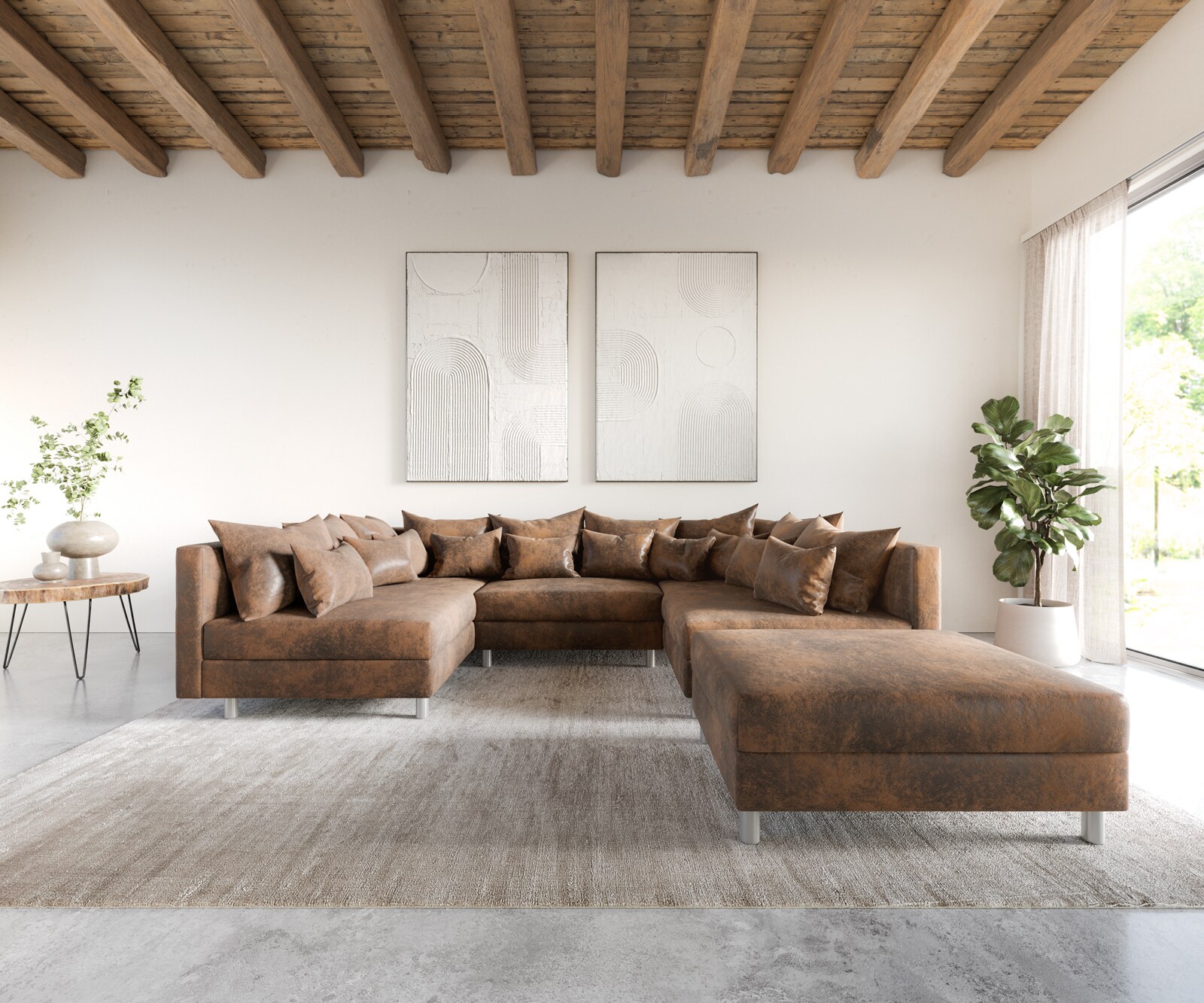 Wohnlandschaft Clovis Braun Vintage Optik modular Hocker  1 Wohnlandschaft Clovis Braun Vintage Optik modular Hocker  1