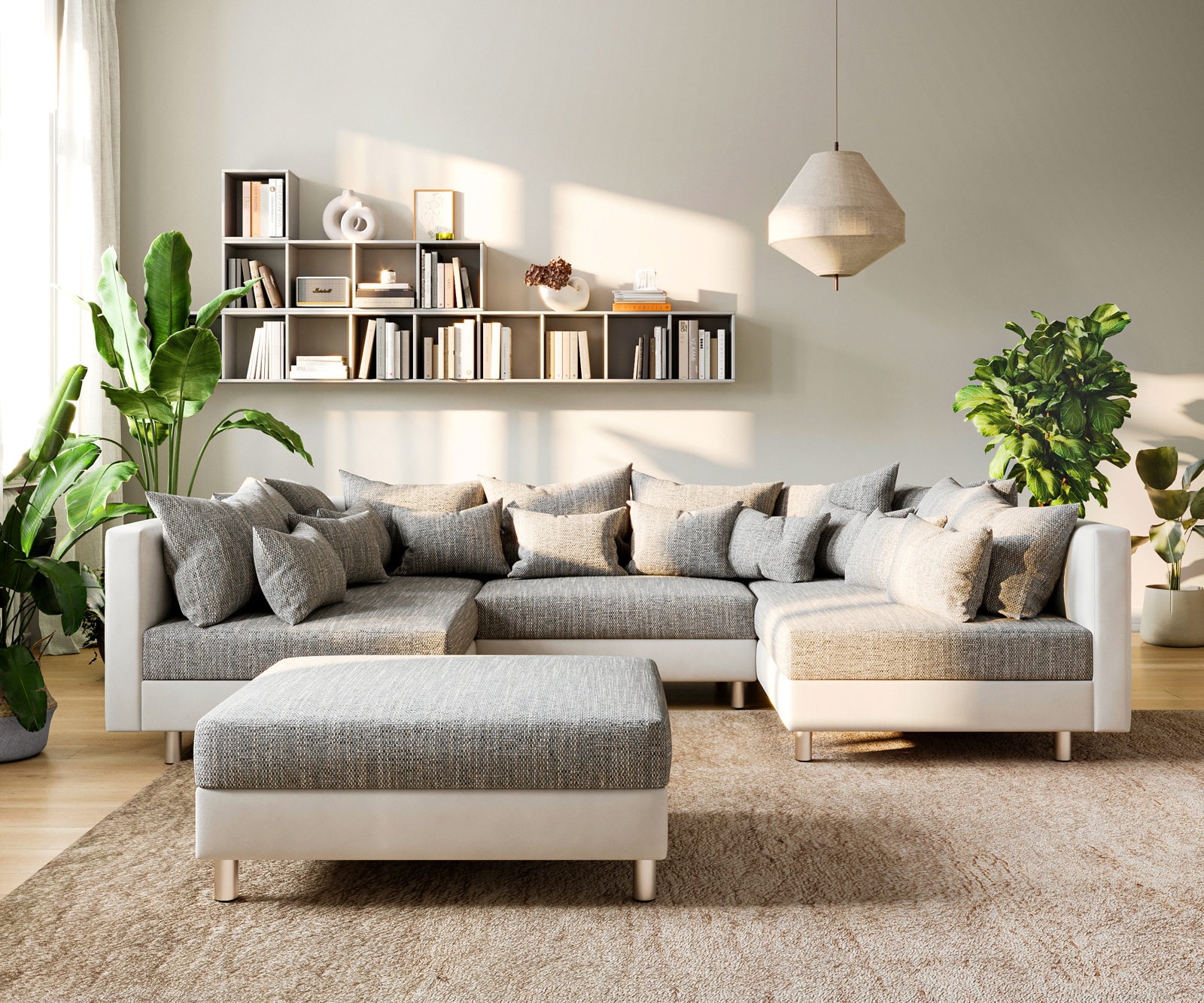 Wohnlandschaft Clovis Weiss Hellgrau Modulsofa Hocker  1 Wohnlandschaft Clovis Weiss Hellgrau Modulsofa Hocker  1