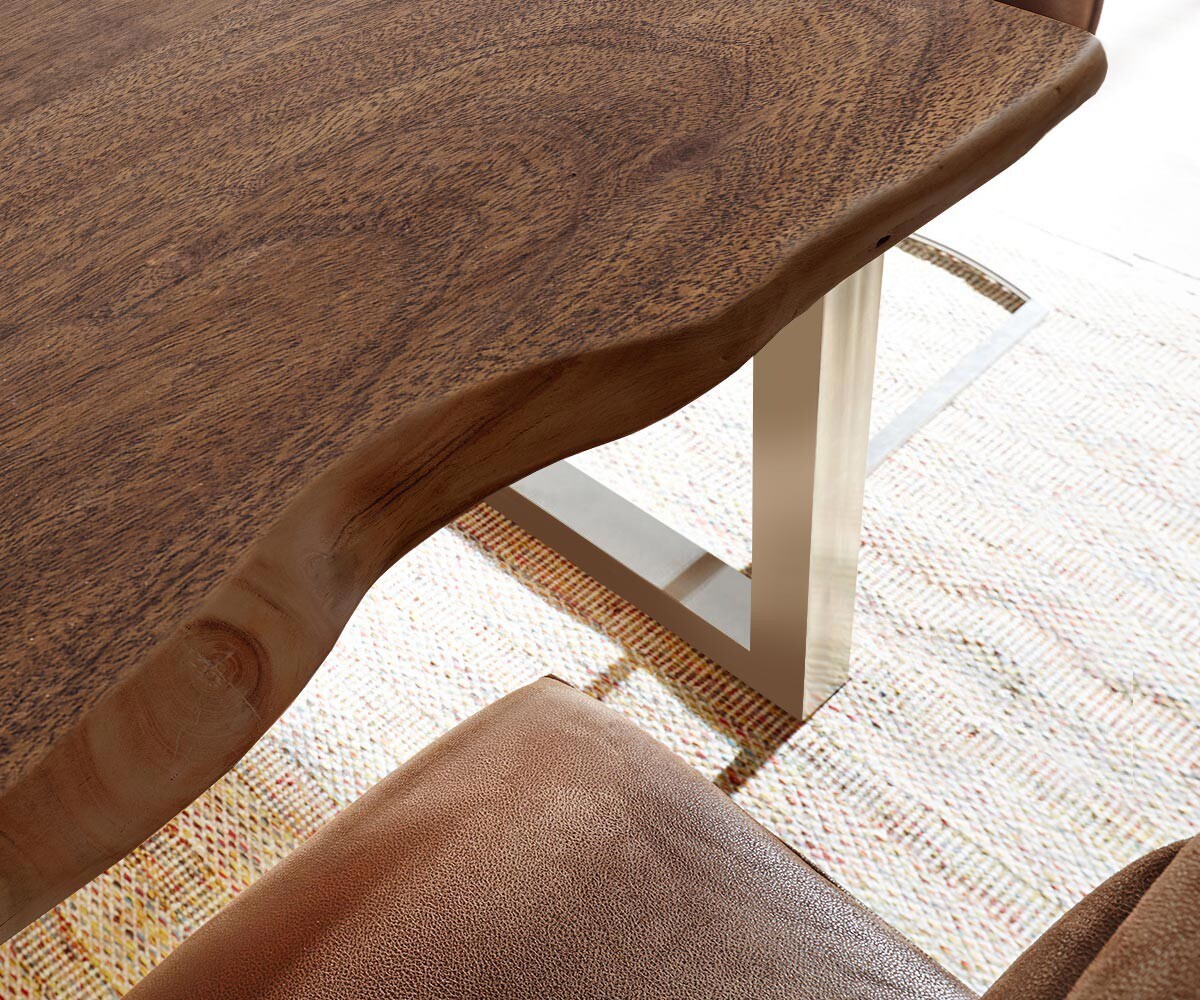 Esstisch Edge 300x100 XL Akazie Braun Edelstahl Breit Live-Edge 4