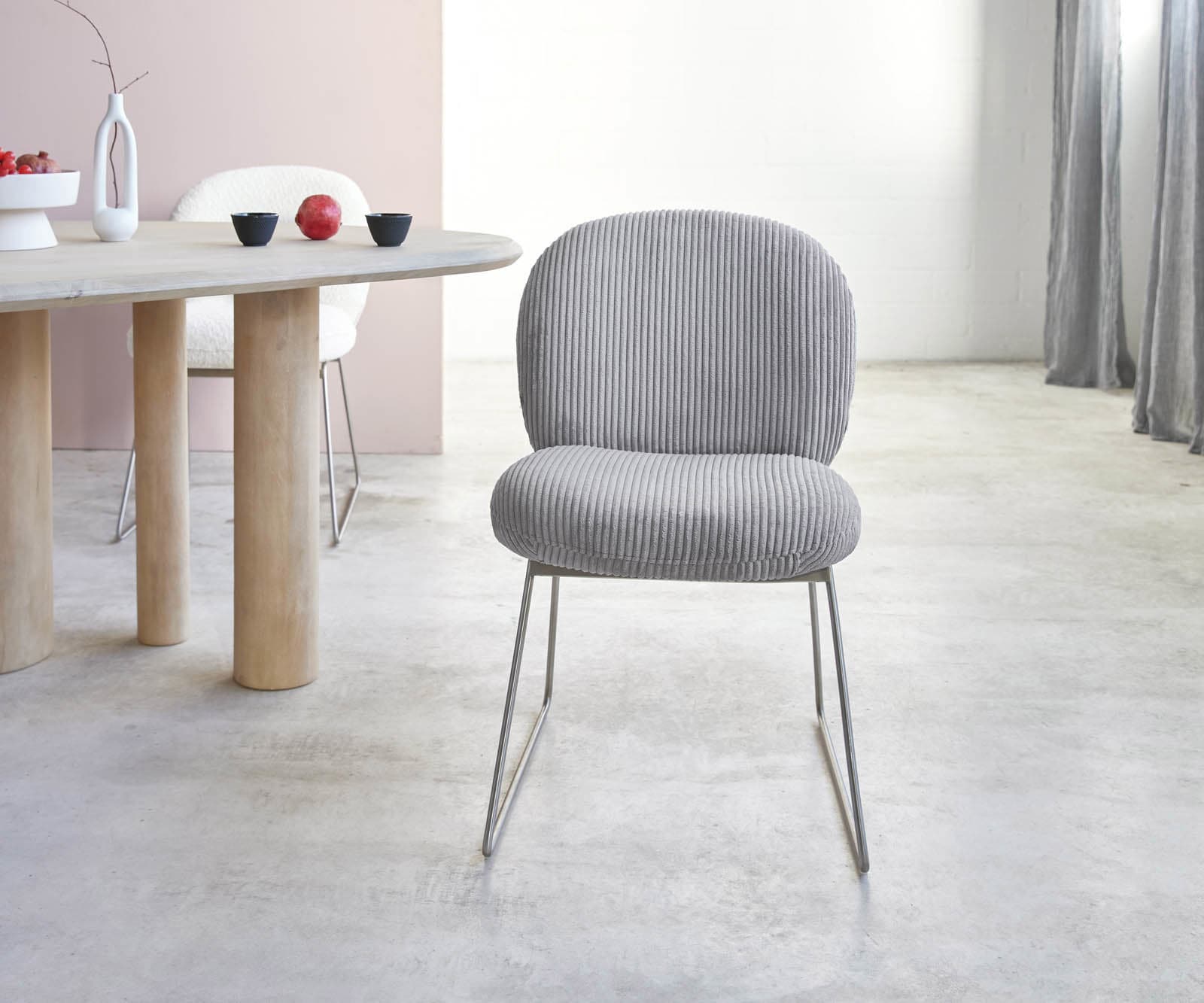 Esszimmerstuhl Nube-Flex Cord Silbergrau Kufengestell Edelstahl Taschenfederkern 1 Esszimmerstuhl Nube-Flex Cord Silbergrau Kufengestell Edelstahl Taschenfederkern 1