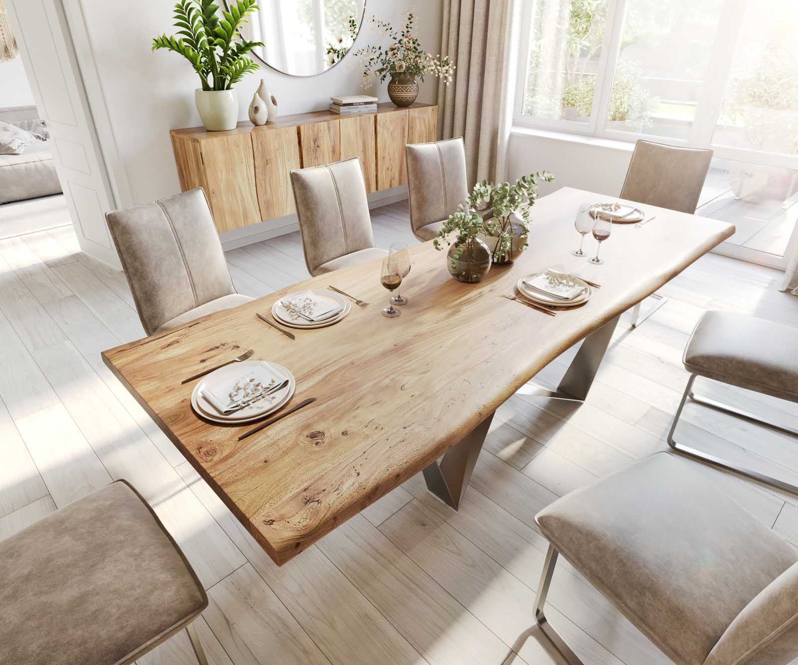 Esstisch Edge 240x100 Akazie Natur Spider Flachstahl Edelstahl Live-Edge 3 Esstisch Edge 240x100 Akazie Natur Spider Flachstahl Edelstahl Live-Edge 3