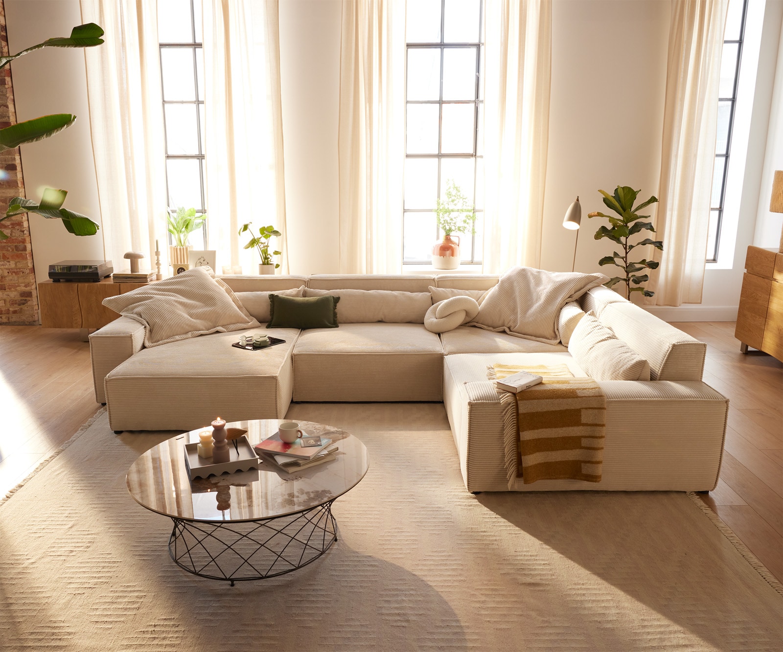 Wohnlandschaft Sirpio XL 360x260 cm Cord Beige Recamiere variabel 1 Wohnlandschaft Sirpio XL 360x260 cm Cord Beige Recamiere variabel 1