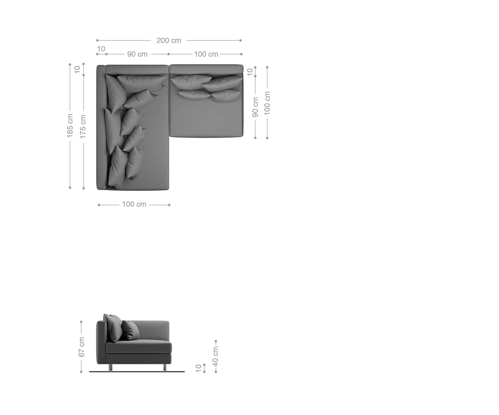 Canapé Clovis anthracite look antique ottoman gauche canapé module 1 Canapé Clovis anthracite look antique ottoman gauche canapé module 1