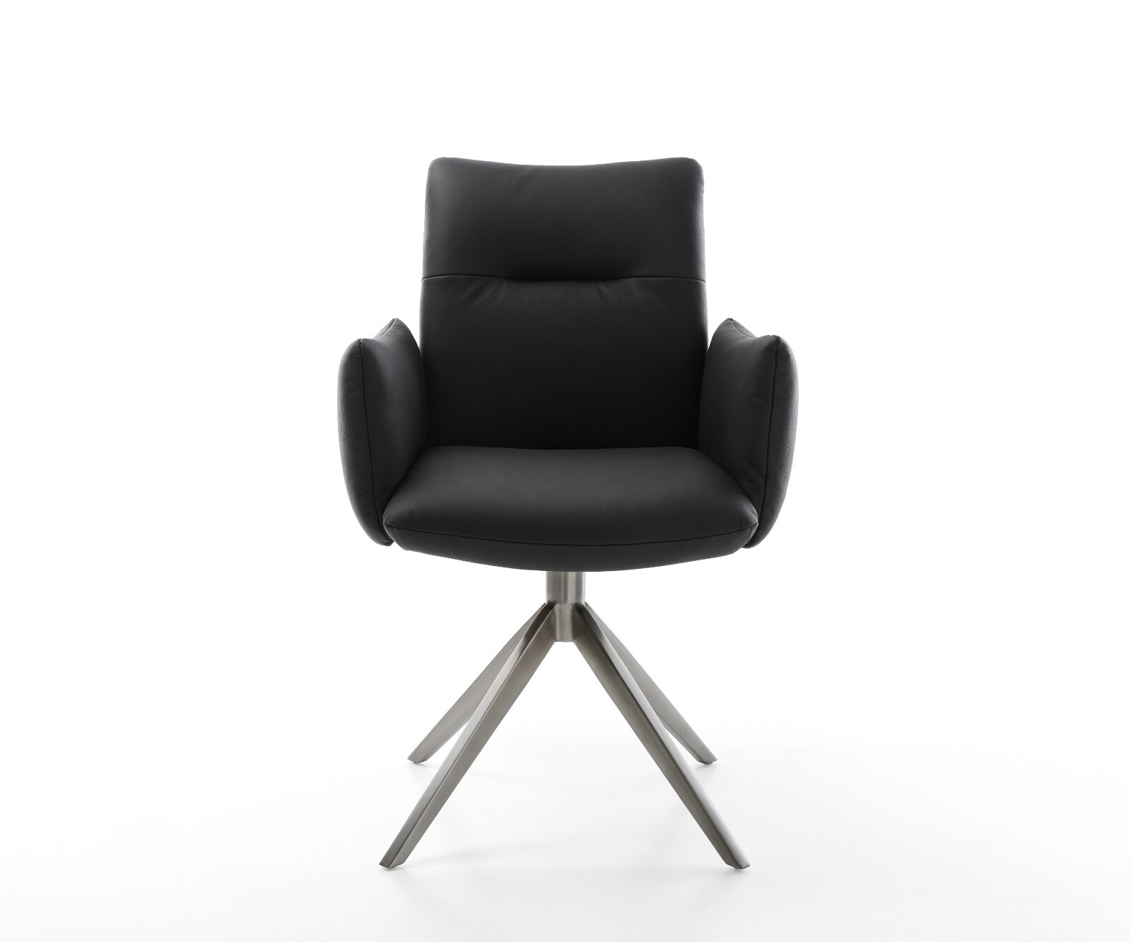 Chaise-pivotante Jova-Flex avec accoudoirs cuir de vache noir pied croisé large grafiete pivotement sur 360° fonction bascule ressorts ensachés 1