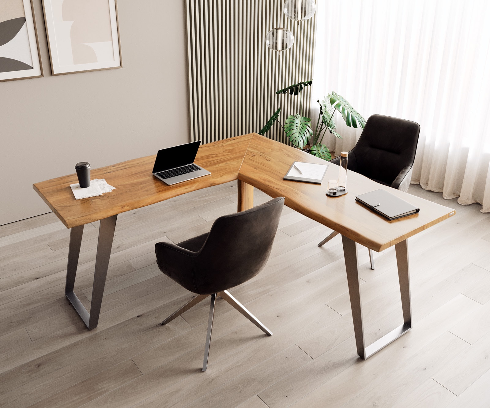 Schreibtisch Live-Edge 170x170 Akazie Natur Gestell Silber Baumkante 5 Schreibtisch Live-Edge 170x170 Akazie Natur Gestell Silber Baumkante 5