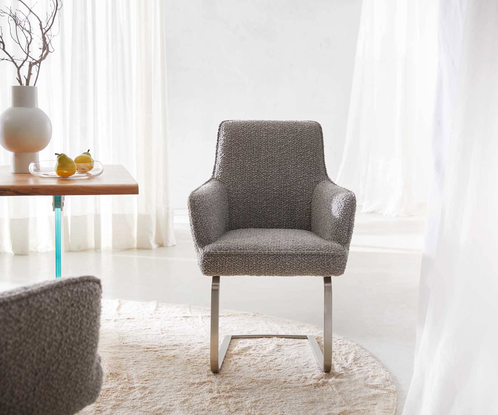 Freischwinger Heira-Flex mit Armlehnen Bouclé Silbergrau Freischwinger flach Edelstahl Taschenfederkern 1 Freischwinger Heira-Flex mit Armlehnen Bouclé Silbergrau Freischwinger flach Edelstahl Taschenfederkern 1