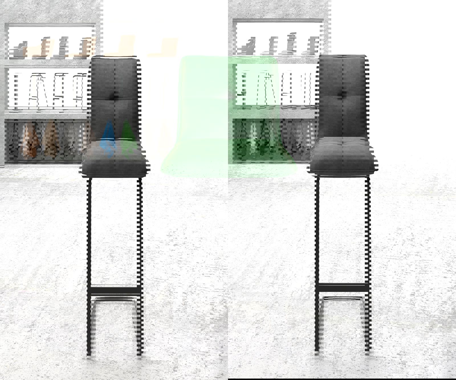 Barstuhl Maddy-Flex Samt Grün Freischwinger flach Edelstahl 2