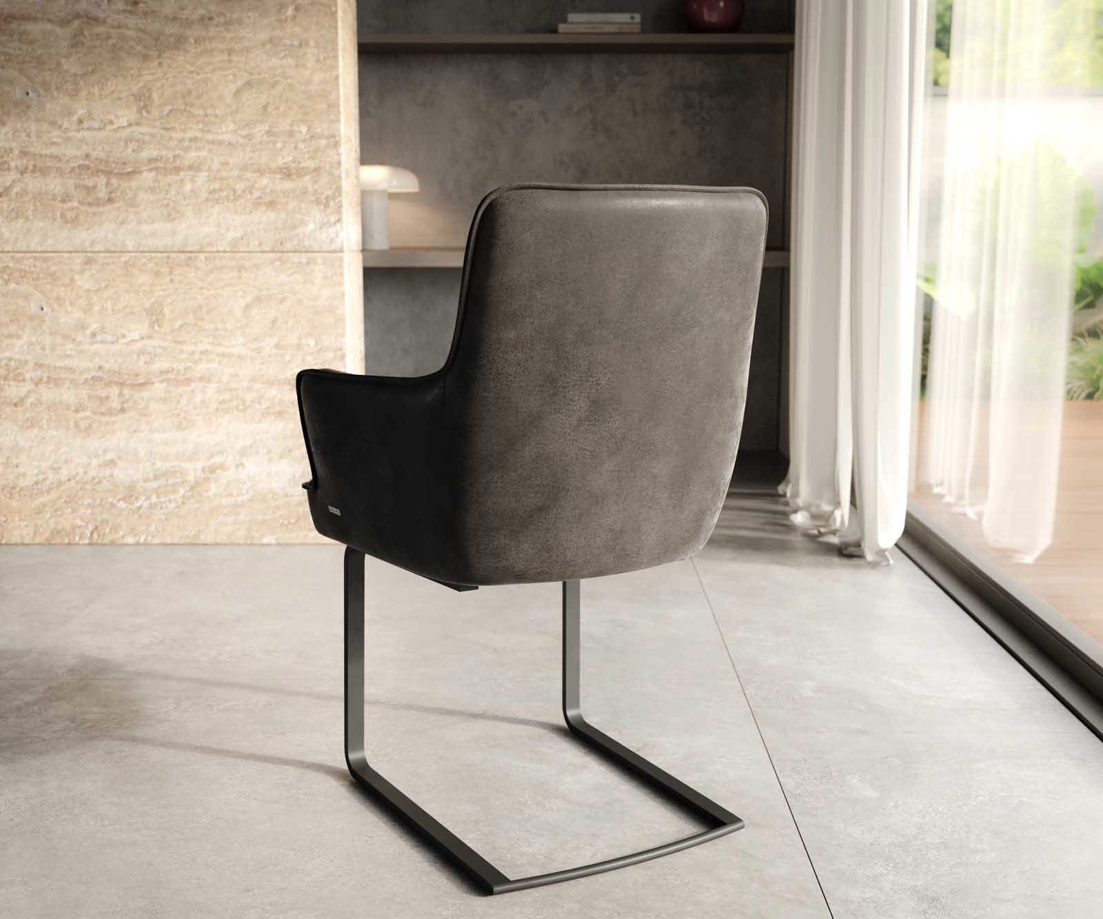 Cantilever Heira-Flex avec accoudoirs microvelours anthracite vintage pied cantilever plat noir ressorts ensachés 3