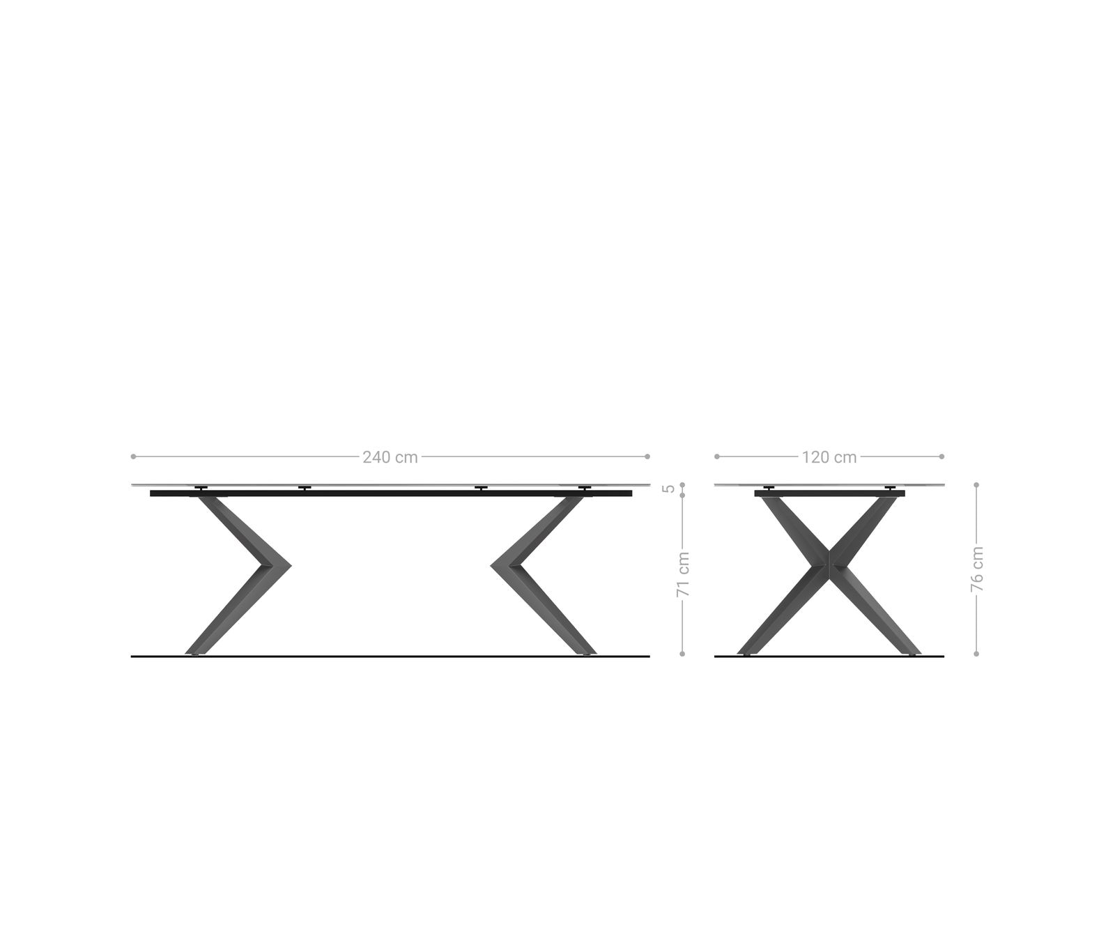 Esstisch Edge Boot 240x120 Keramik Iris FMG Patagonia Lappato Zenthara Kantig Metall Effektfinish Titan 8