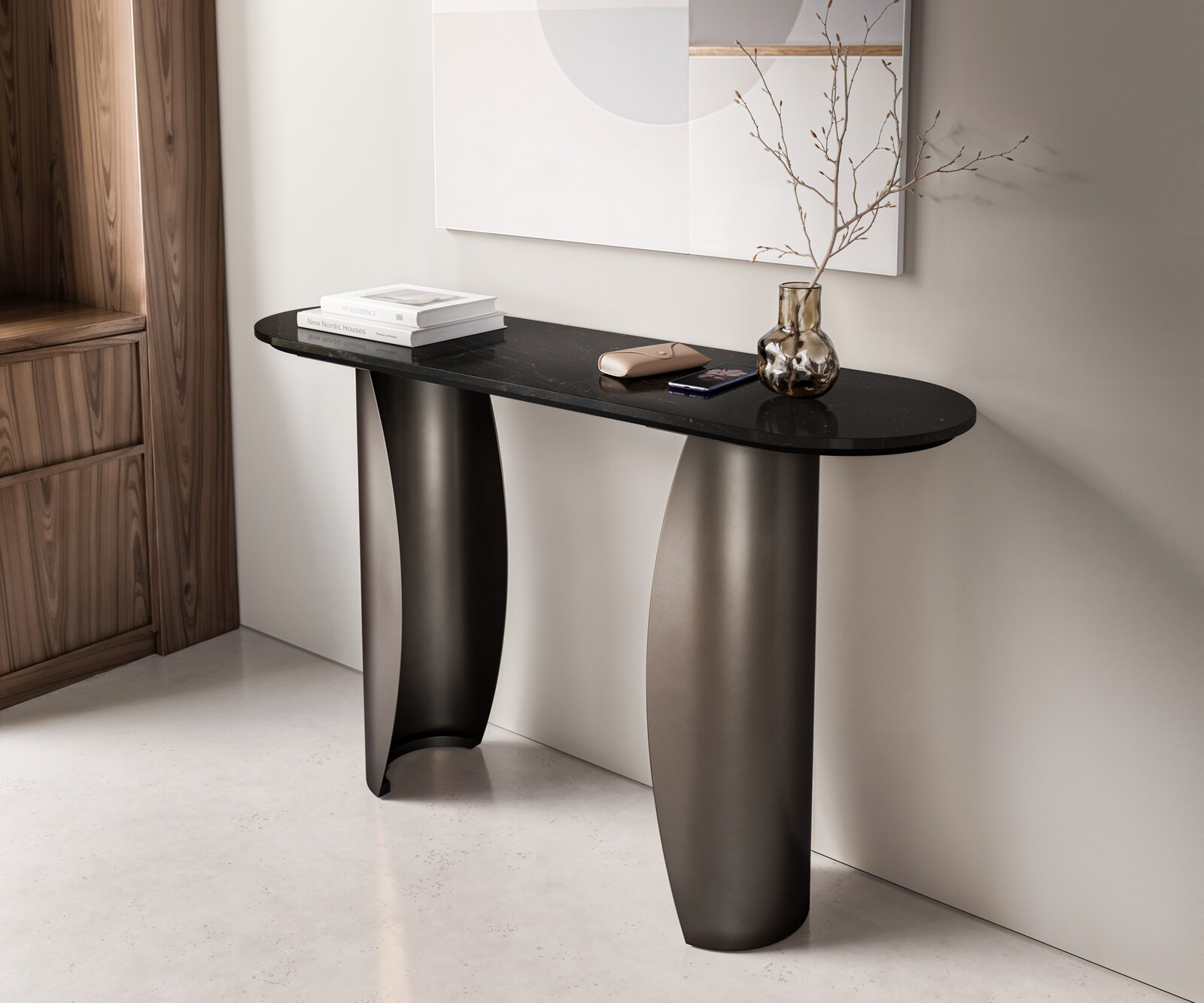 Konsolentisch Solena 135x40 cm Marmor Schwarz Silber Metall Black Antique