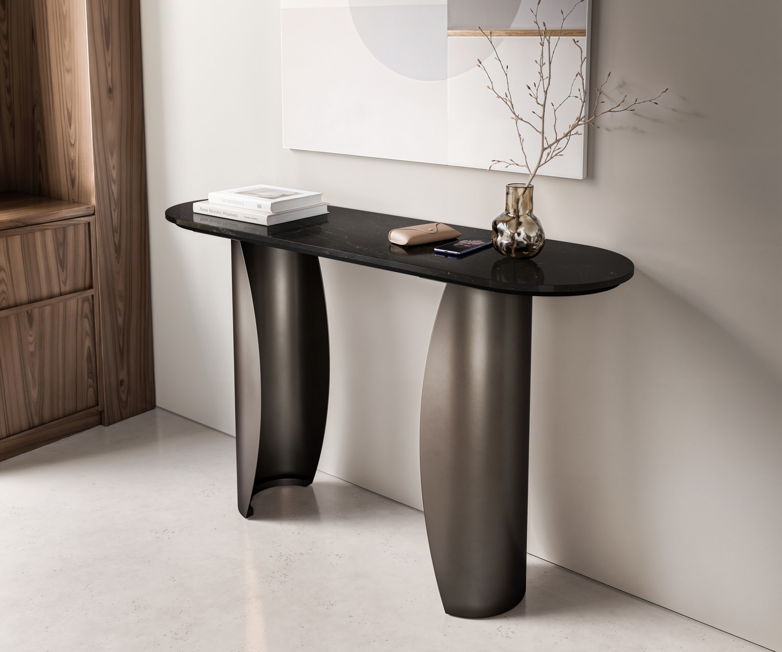 Konsolentisch Solena Marmor Schwarz Silber 135x40 cm Metall Black Antique