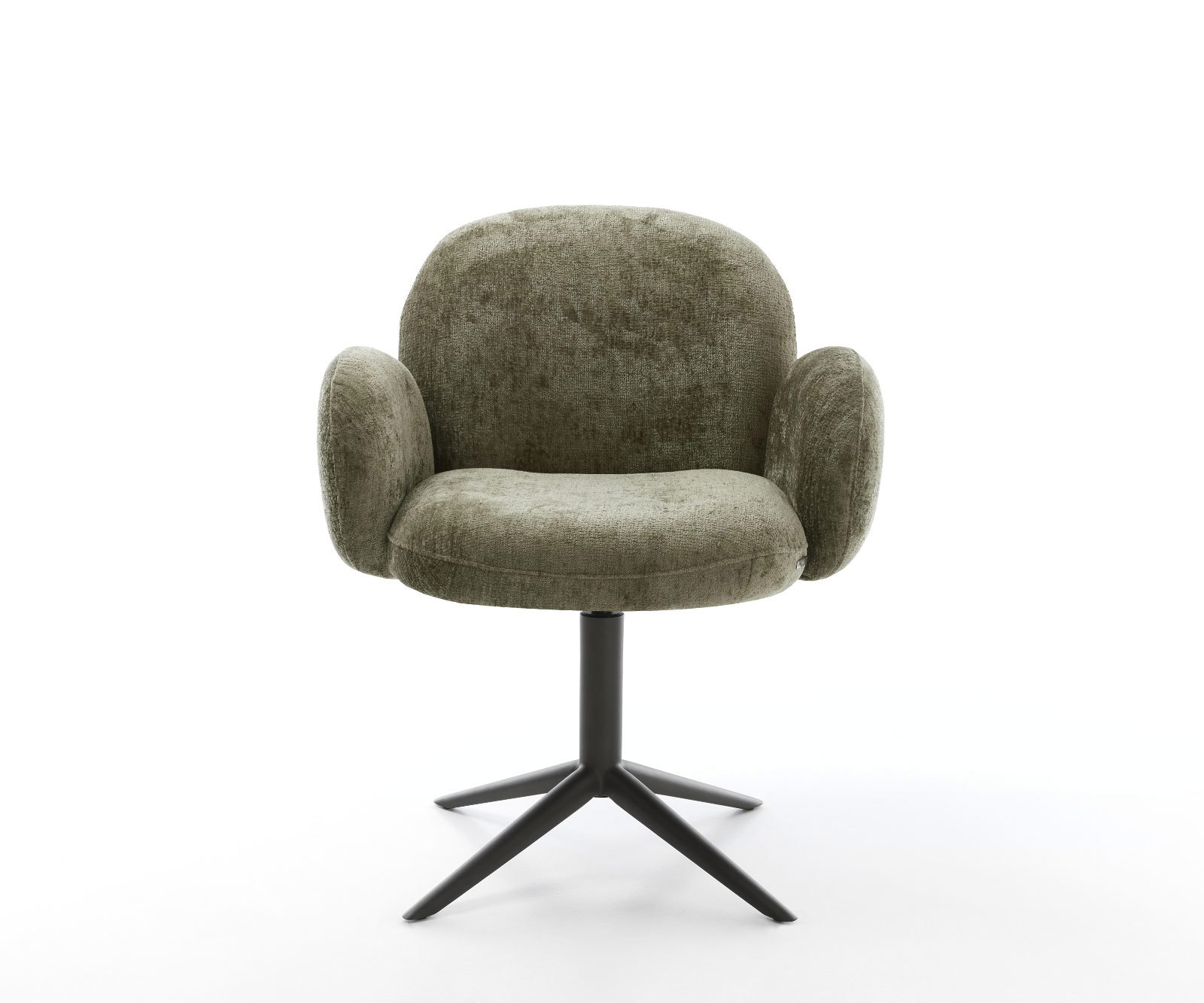 Chaise-pivotante Nube-Flex avec accoudoirs chenille olive pied de chaise 4 branches noir pivotement sur 360° fonction bascule ressorts ensachés 2