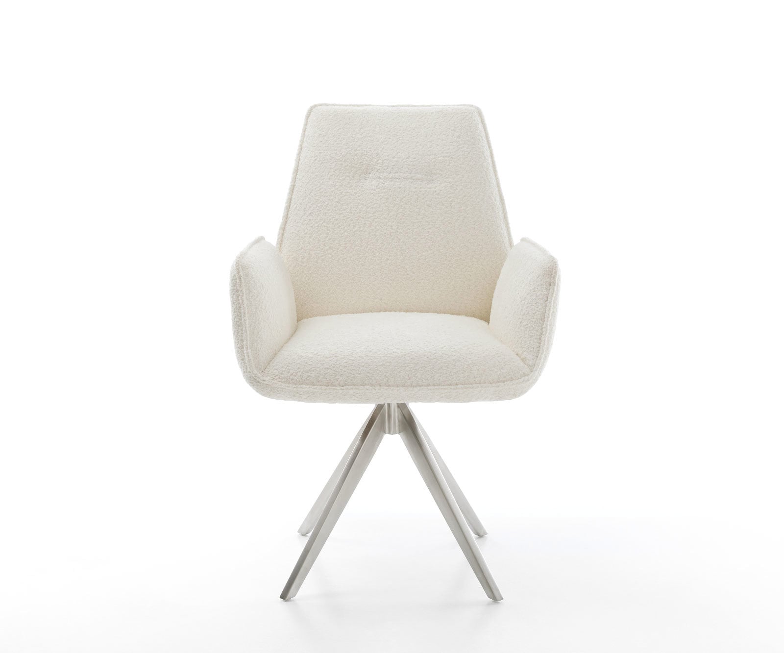 Esszimmerstuhl Zoa-Flex Bouclé Weiß Kreuzgestell kantig Edelstahl Taschenfederkern 1 Esszimmerstuhl Zoa-Flex Bouclé Weiß Kreuzgestell kantig Edelstahl Taschenfederkern 1