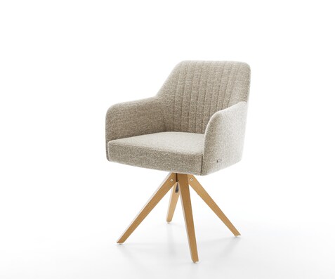 Drehstuhl Greg-Flex Webstoff Soft Beige Holzgestell kantig Natur 360° drehbar Taschenfederkern