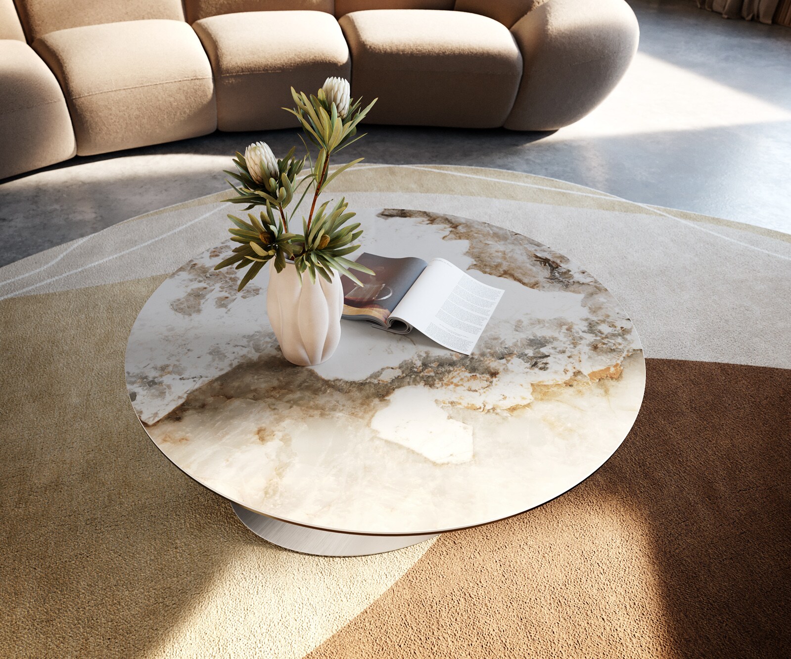 Couchtisch Edge Rund 90x90 cm Keramik Minas Melange Conis Edelstahl gebürstet 2