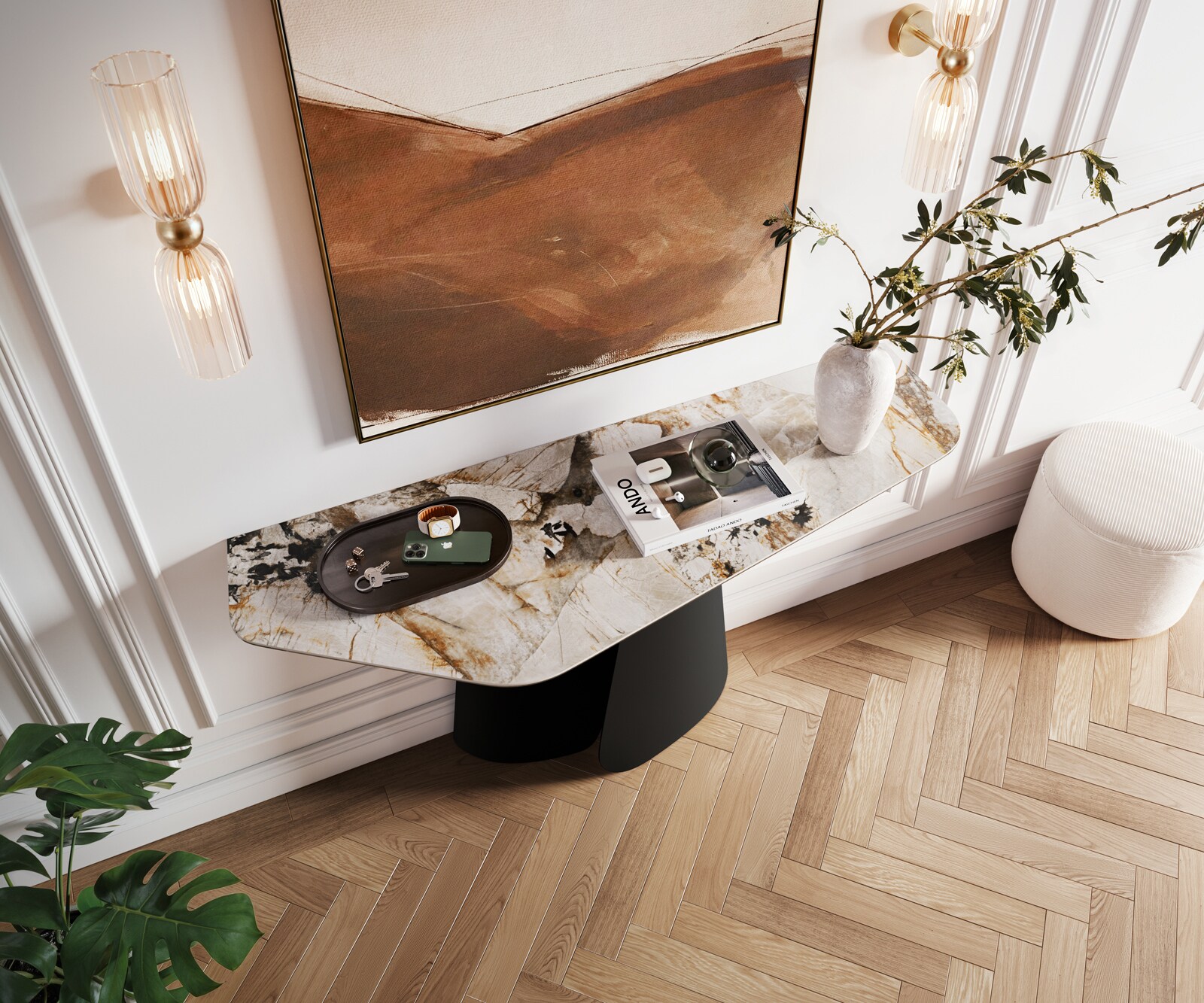 Console Edge Polygonal 140x50 cm Céramique Patagonia Poliert Livos Métal Noir 2
