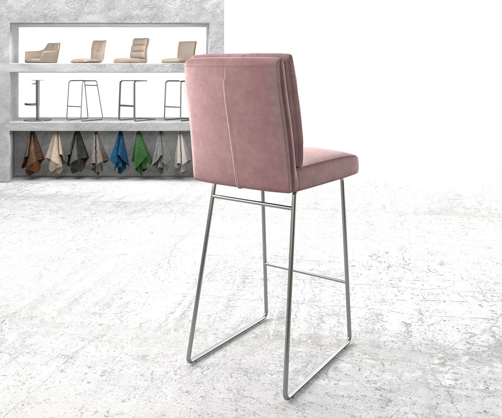 Barstuhl Pela-Flex Samt Rosé Kufengestell Edelstahl 2 Barstuhl Pela-Flex Samt Rosé Kufengestell Edelstahl 2